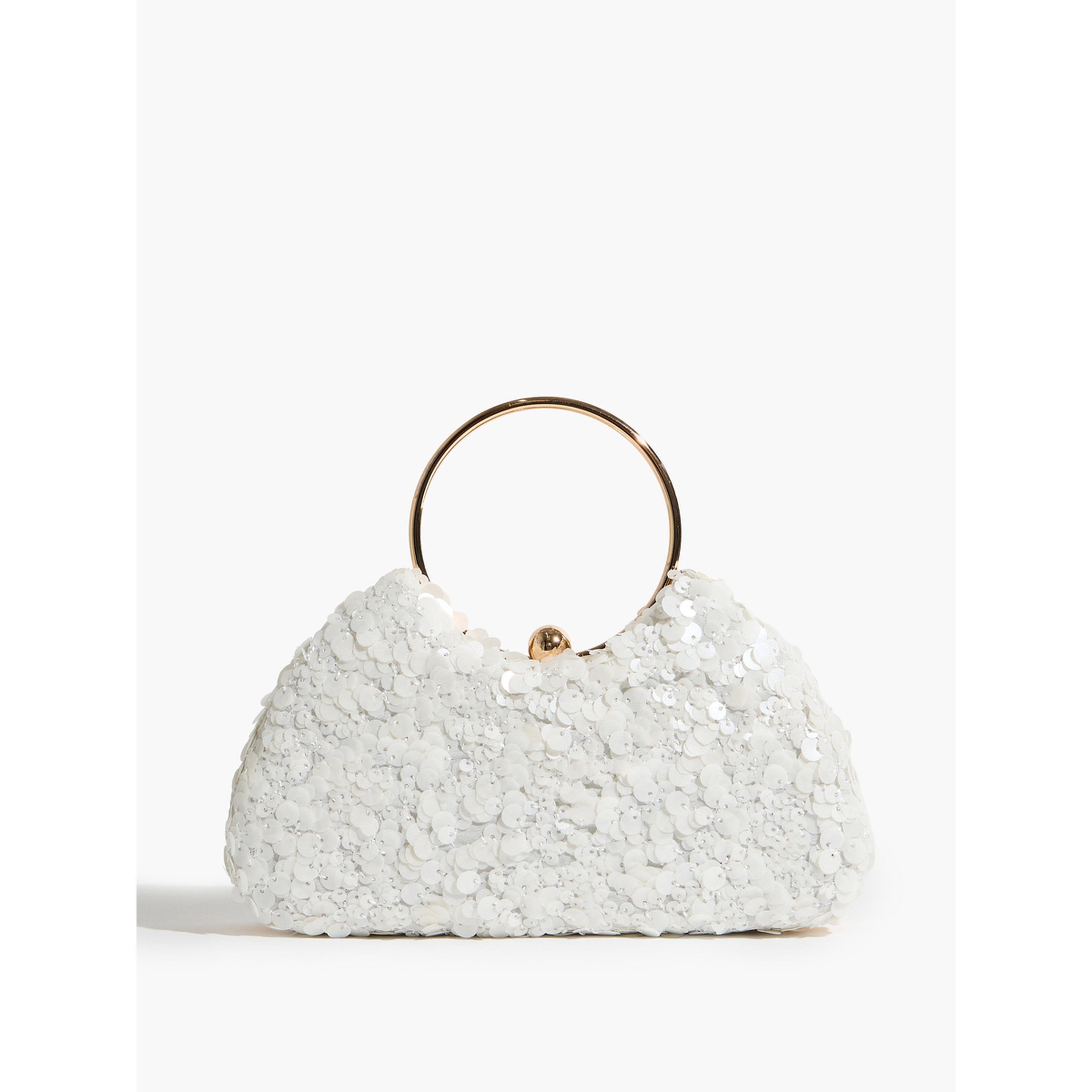 Styli White Sequin Handbag with Gold Tone Ring Handle-women-bagsandwallets-handbags-image-2
