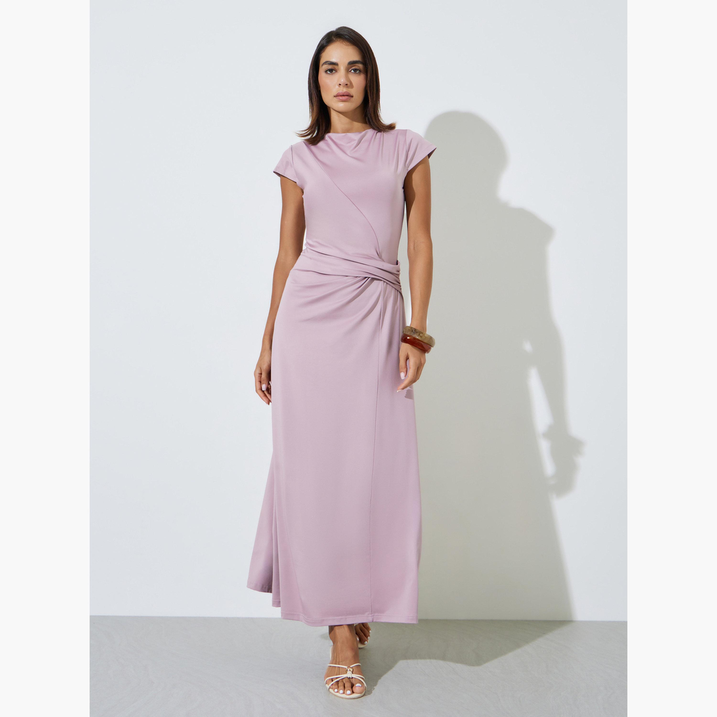 فستان طويل بحافة واسعة وأكمام كاب-women-clothing-dresses-image-1
