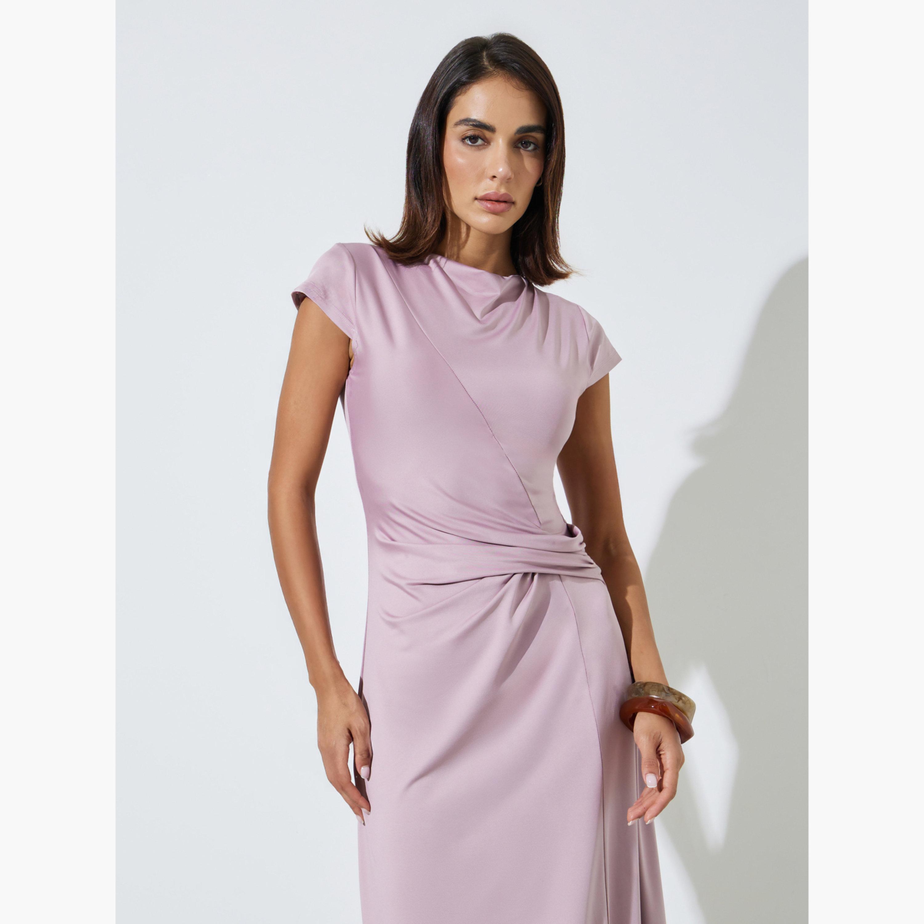 فستان طويل بحافة واسعة وأكمام كاب-women-clothing-dresses-image-2
