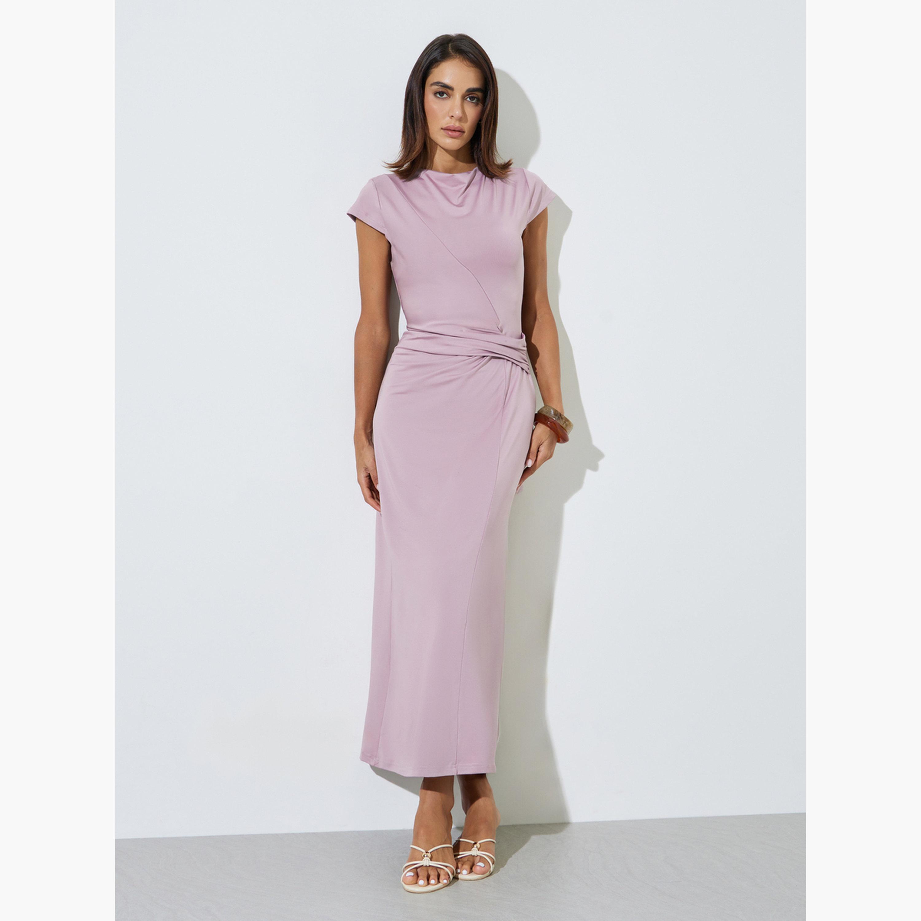 فستان طويل بحافة واسعة وأكمام كاب-women-clothing-dresses-image-3