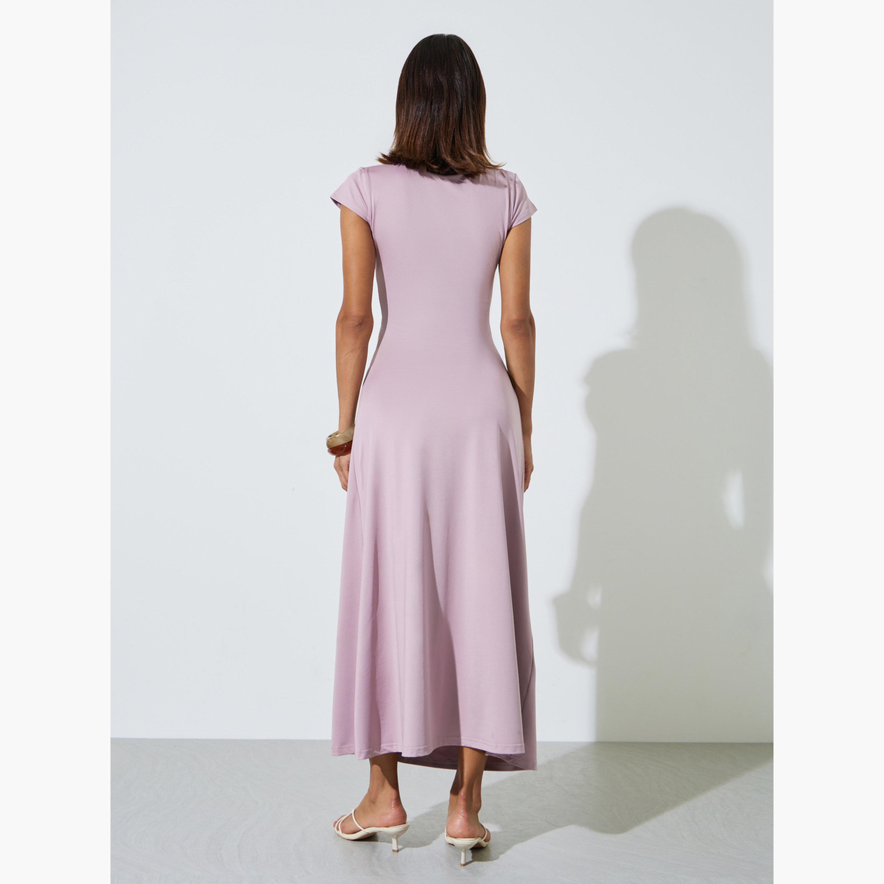 فستان طويل بحافة واسعة وأكمام كاب-women-clothing-dresses-image-4