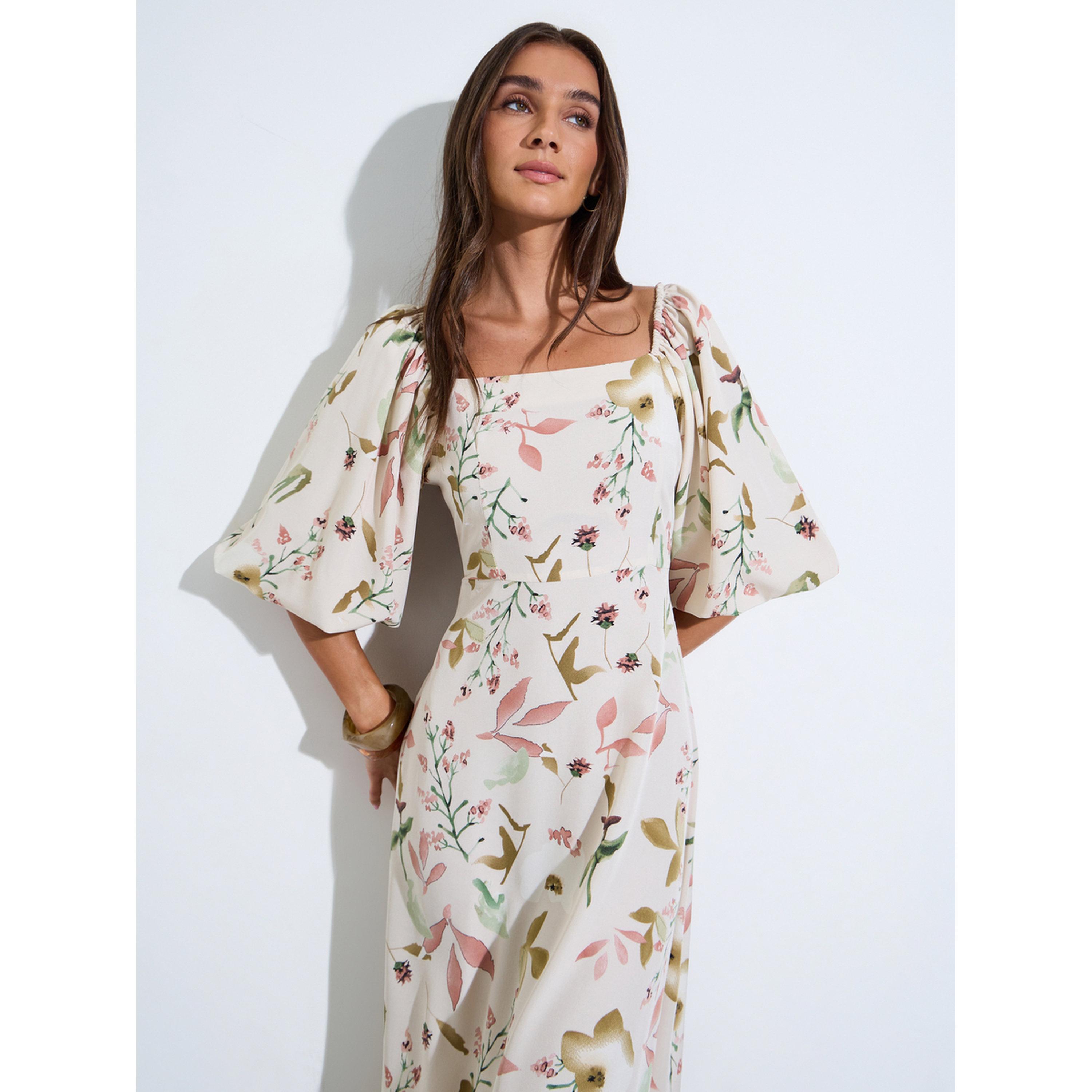 Styli Multi-Color Floral Print Square Neck Puff Sleeves A-Line Maxi Dress-women-clothing-dresses-image-3