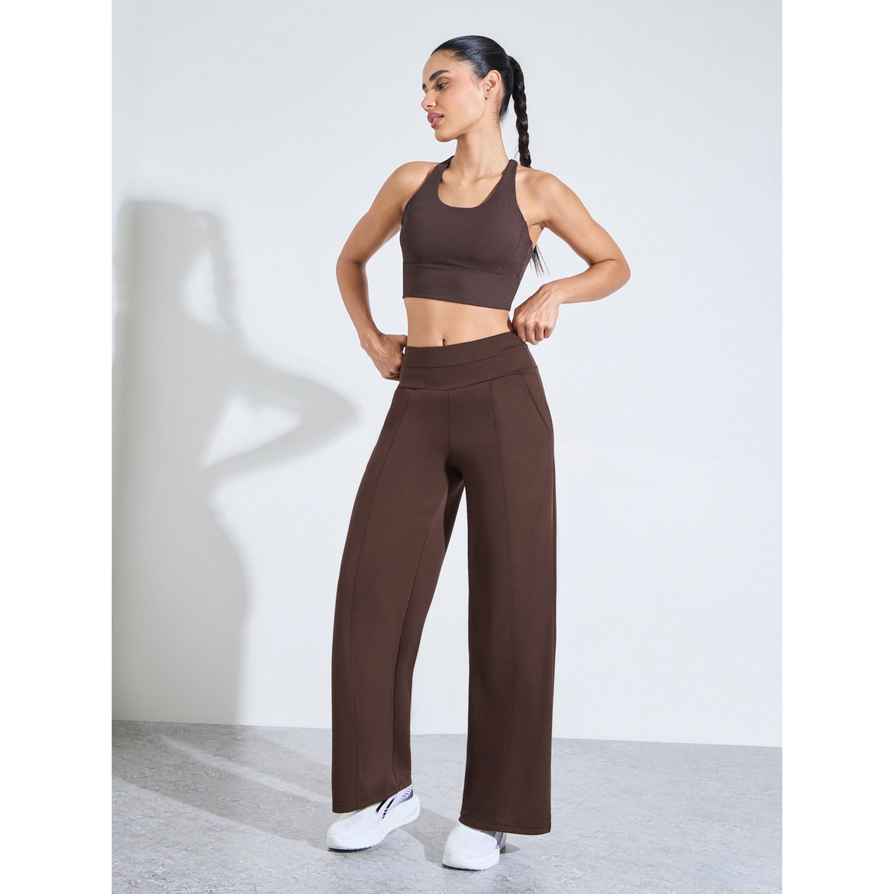 بنطال رياضي بقصة مستقيمة وتفاصيل بينتك سادة باللون البني-women-clothing-bottoms-joggers-image-2