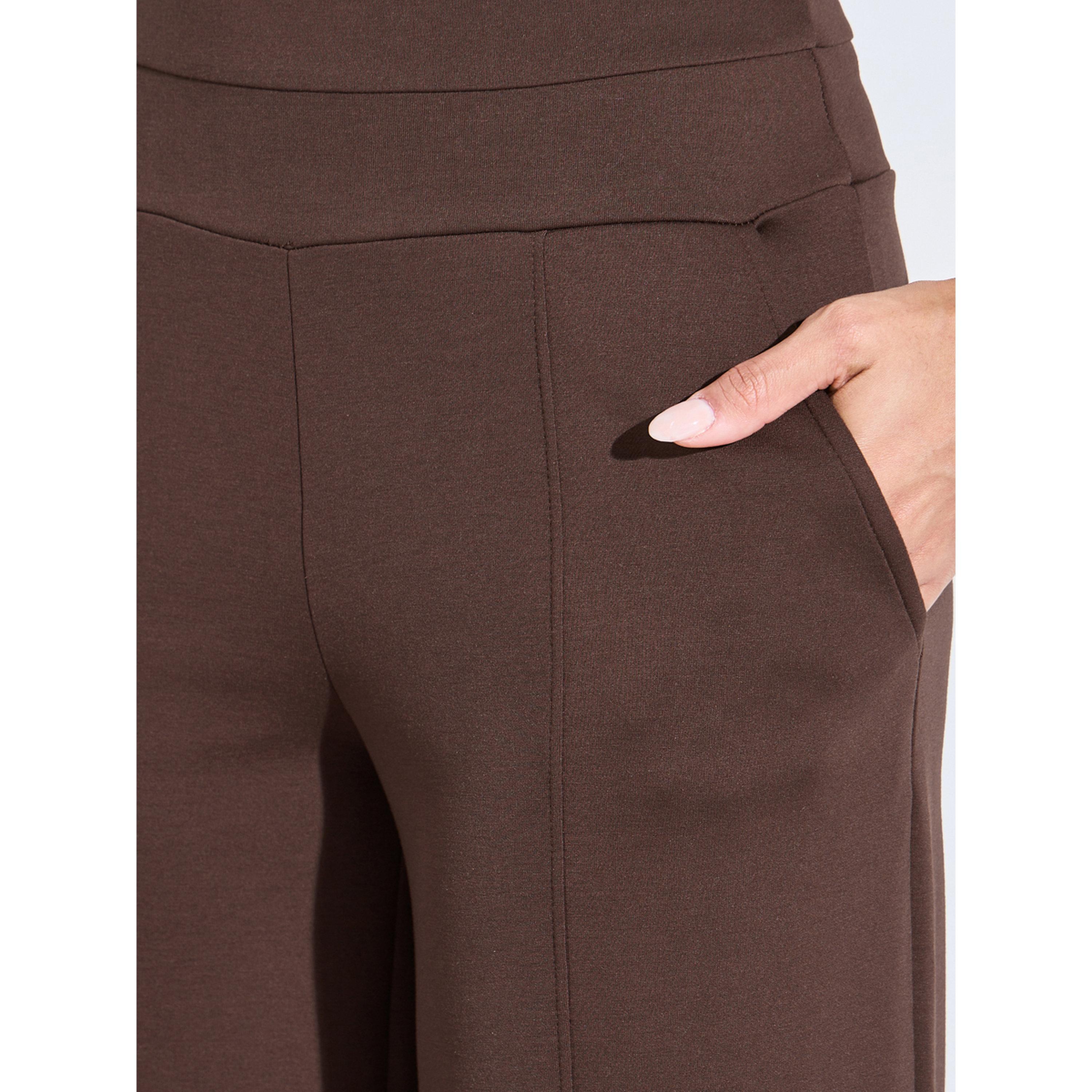 Styli Brown Solid Pintuck Details Straight Leg Activewear Pants-women-clothing-bottoms-joggers-image-3