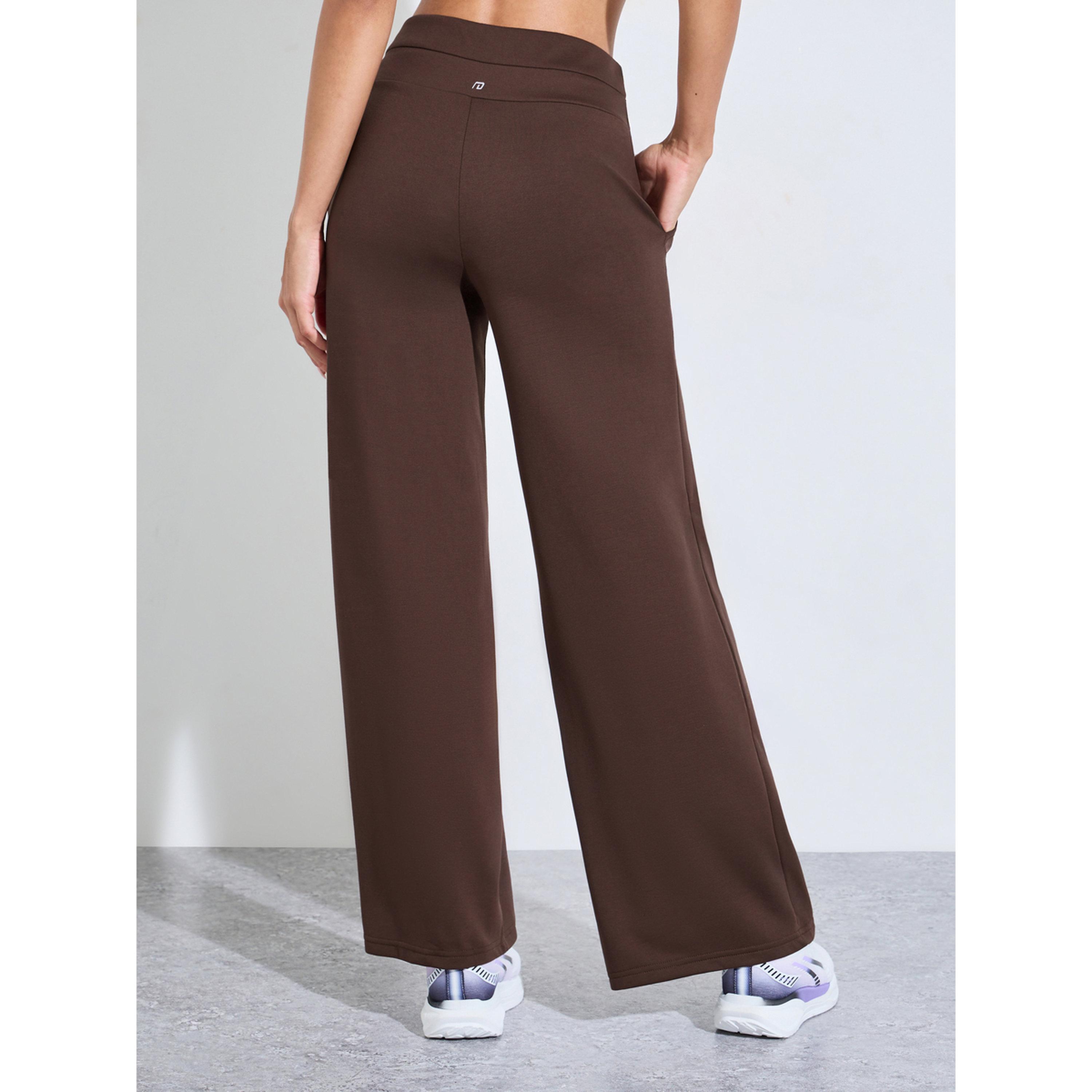 بنطال رياضي بقصة مستقيمة وتفاصيل بينتك سادة باللون البني-women-clothing-bottoms-joggers-image-4