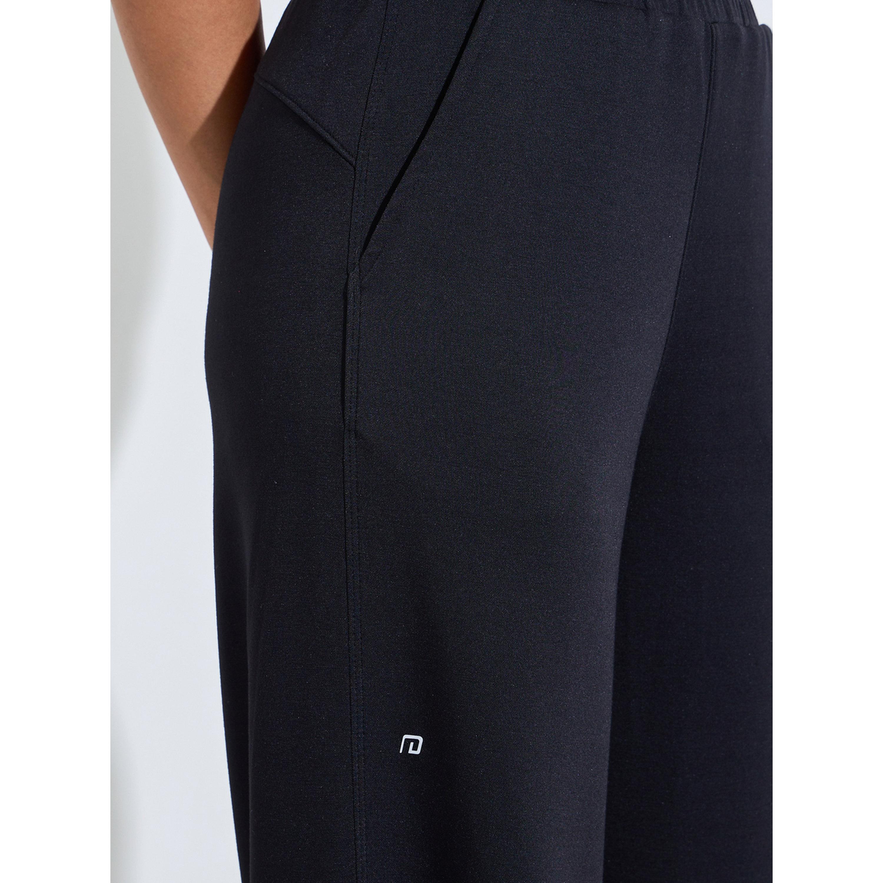 Styli Black Solid Wide Leg Side Slit Activewear Pants-women-clothing-bottoms-joggers-image-3