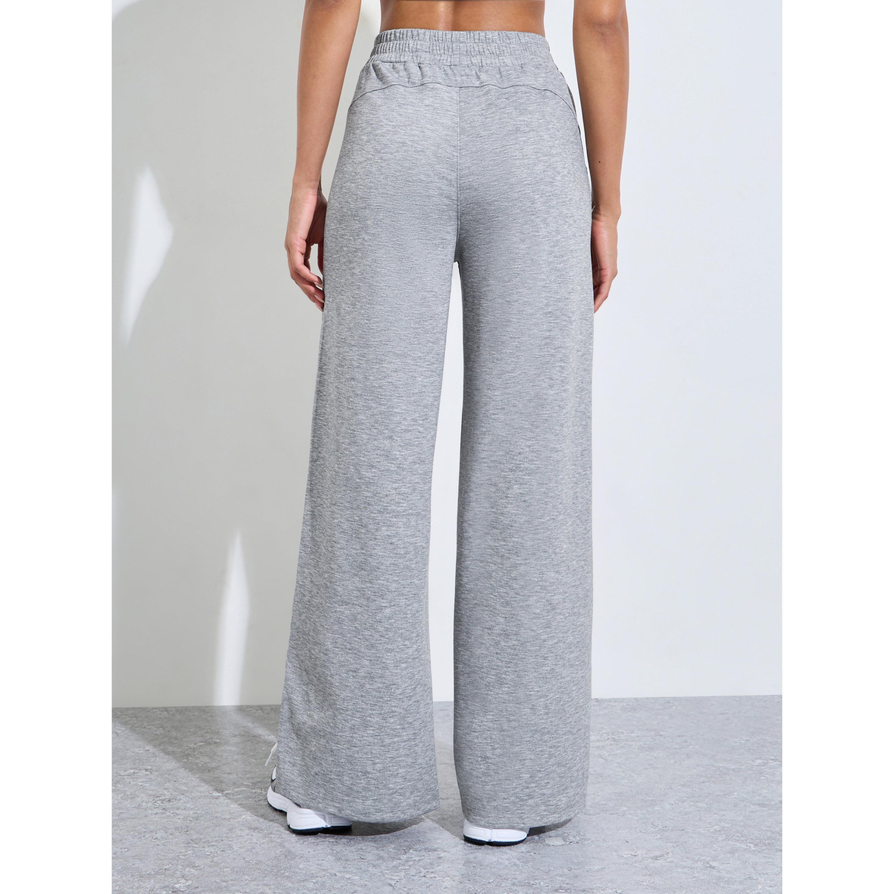 Styli Grey Solid Wide Leg Side Slit Activewear Pants-women-clothing-bottoms-joggers-image-4