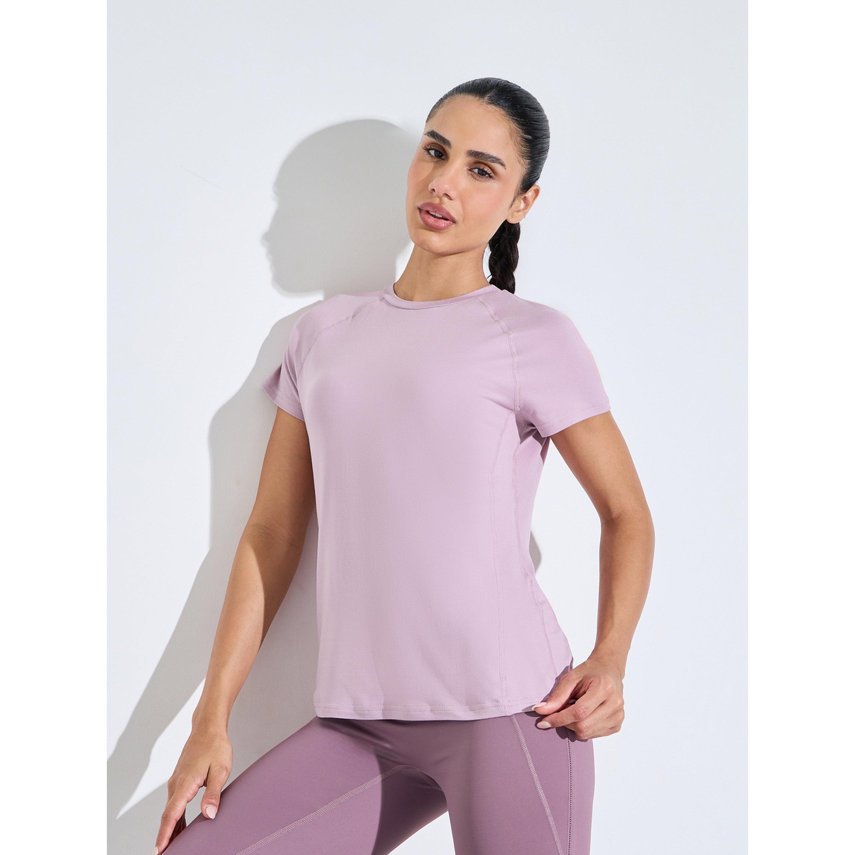 Styli Pink Solid Short Sleeves Active T-Shirt-sports-women-clothing-tshirtsandvests-image-1