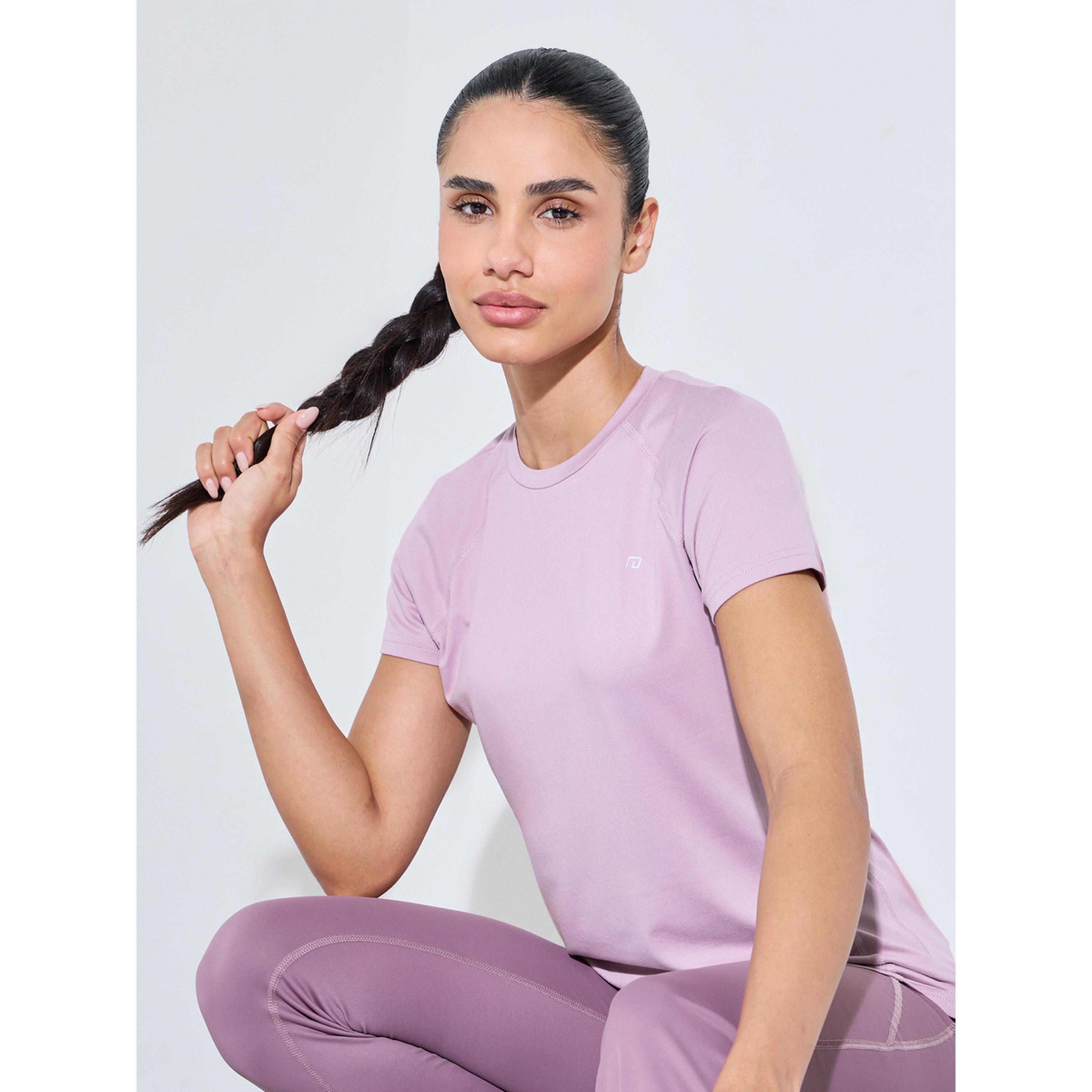 Styli Pink Solid Short Sleeves Active T-Shirt-sports-women-clothing-tshirtsandvests-image-3