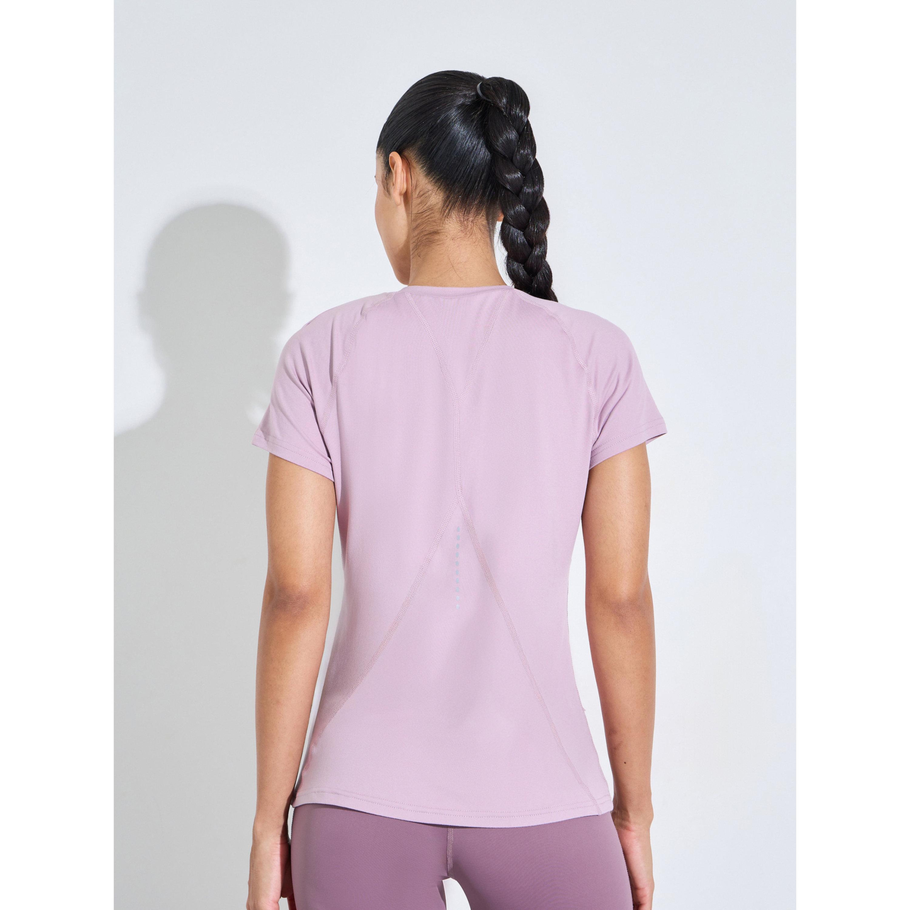 Styli Pink Solid Short Sleeves Active T-Shirt-sports-women-clothing-tshirtsandvests-image-4
