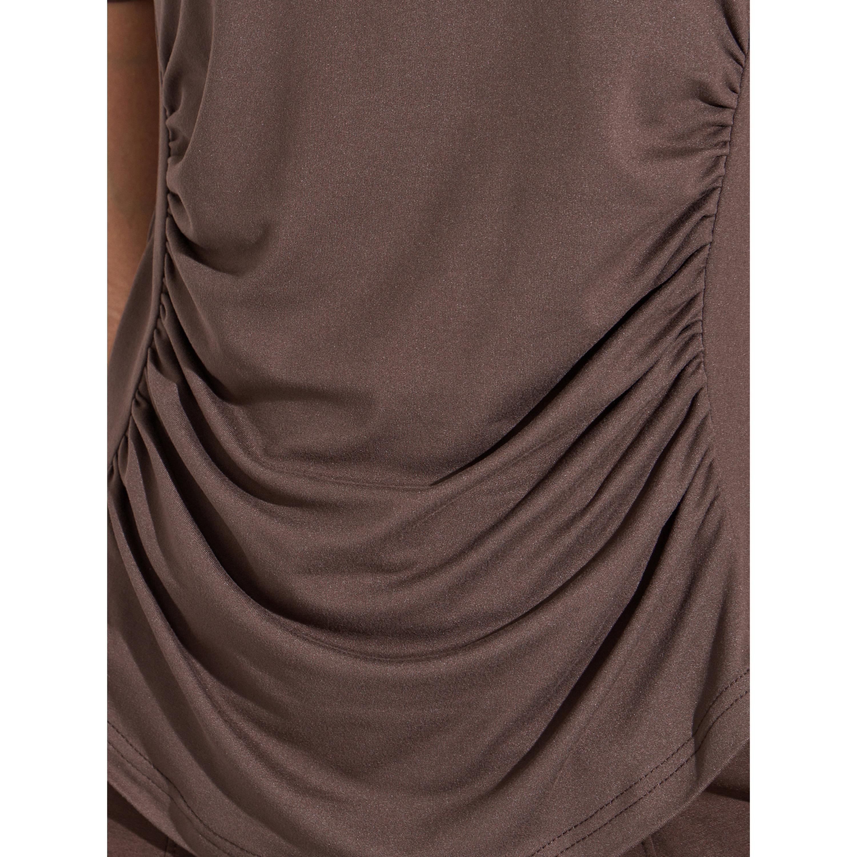 Styli Brown Solid Ruched Activewear T-Shirt-sports-women-clothing-tshirtsandvests-image-5