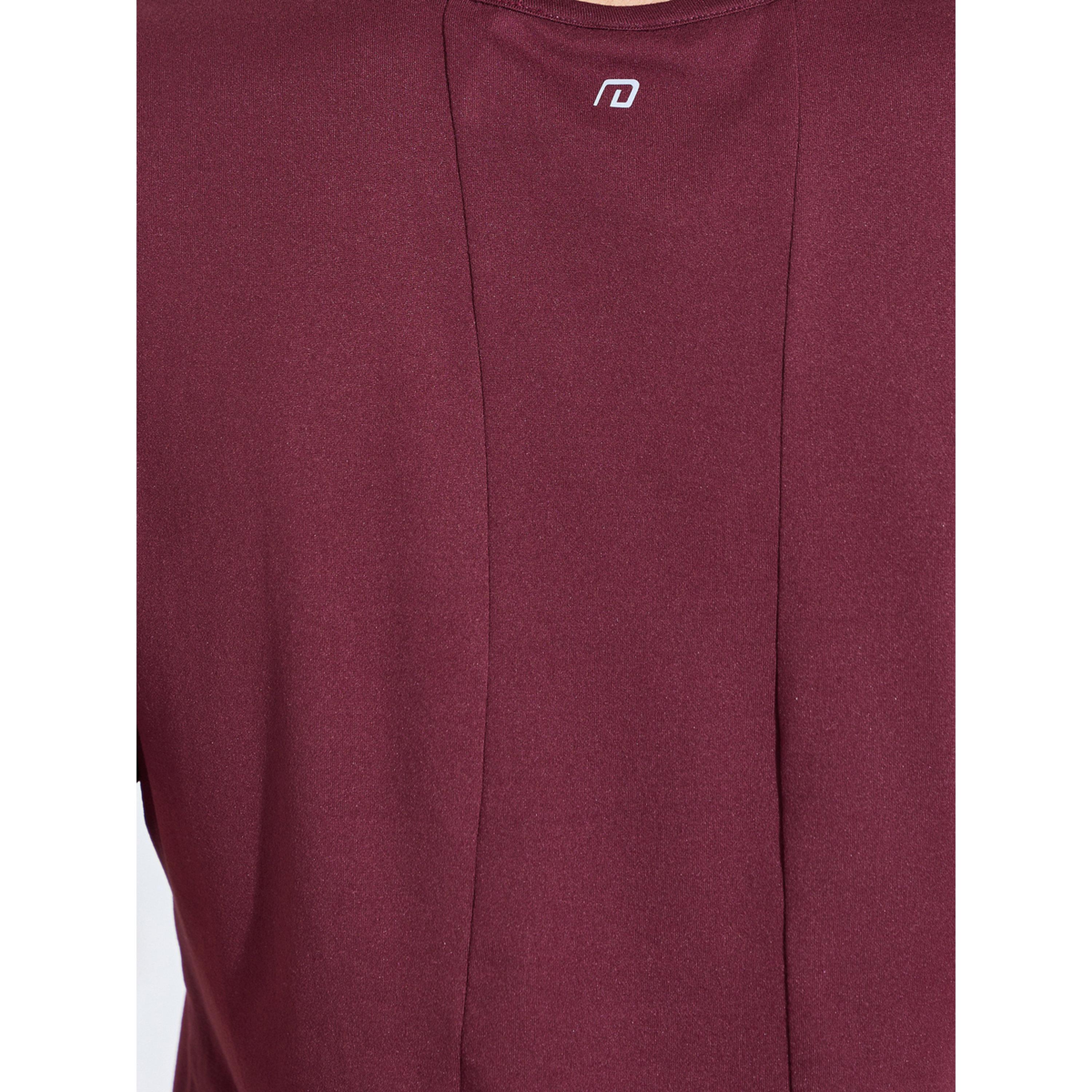 Styli Burgundy Solid Ruched Activewear T-Shirt-sports-women-clothing-tshirtsandvests-image-4