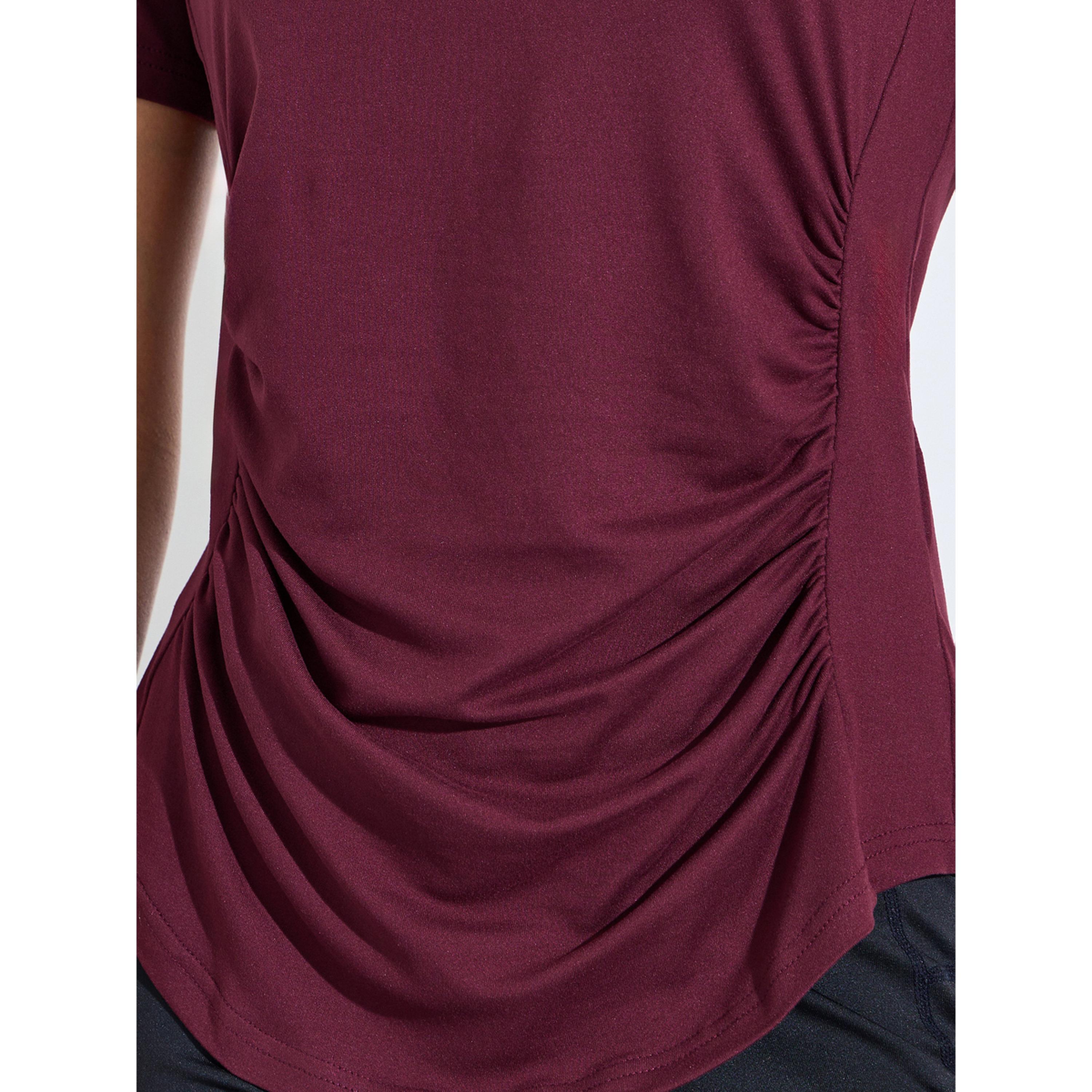 Styli Burgundy Solid Ruched Activewear T-Shirt-sports-women-clothing-tshirtsandvests-image-5
