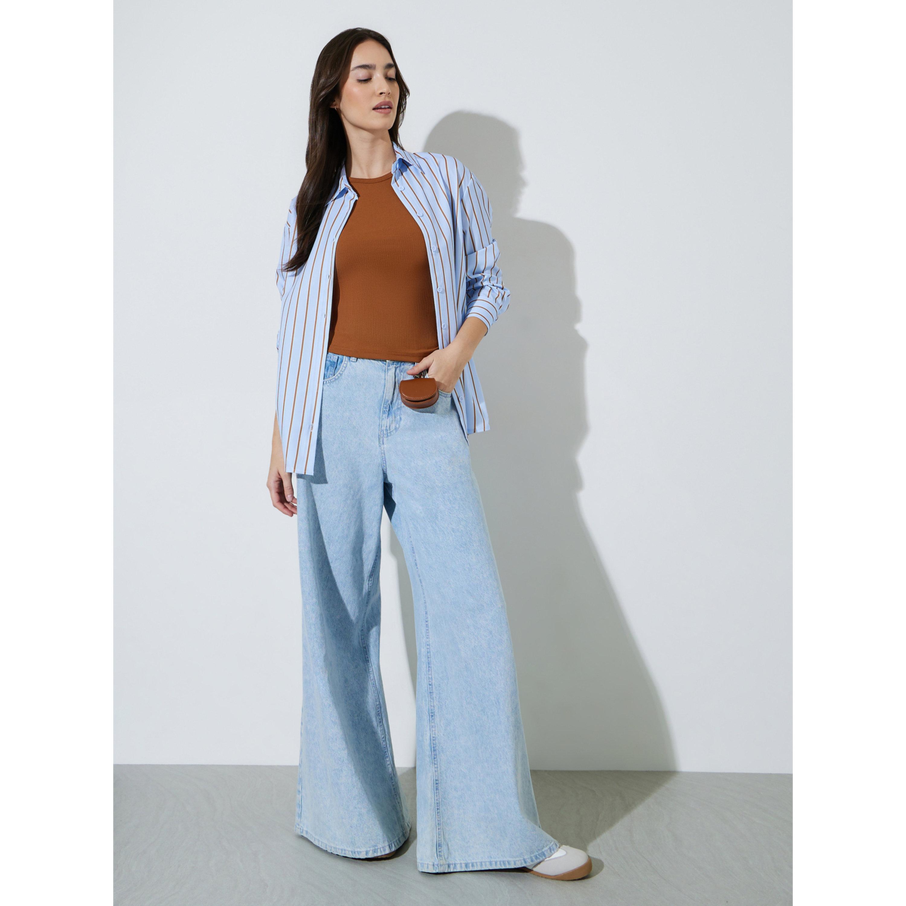 Styli Blue Striped Long Sleeves Oversized Shirt with Tank Top-women-clothing-shirtsandblouses-shirts-image-3