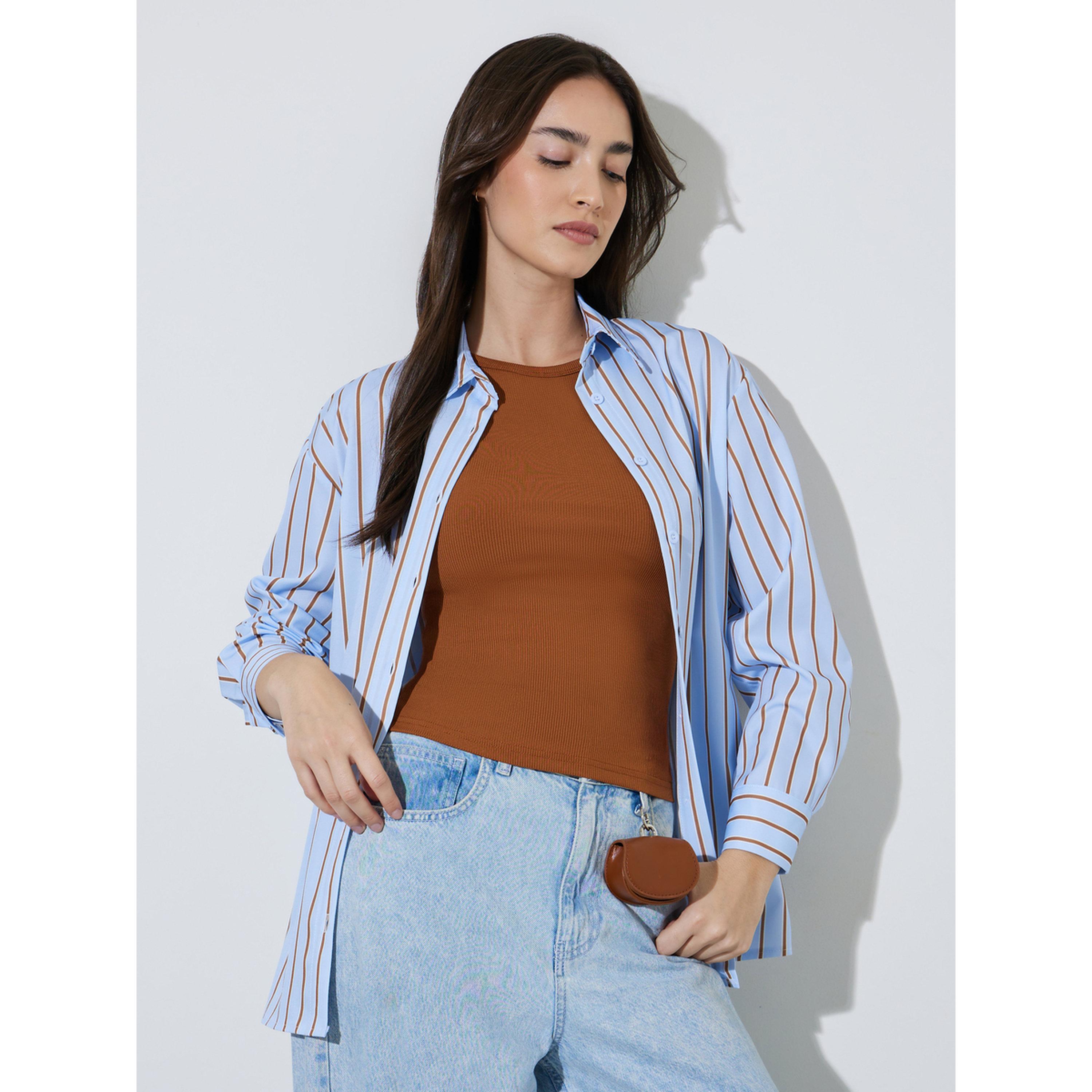 Styli Blue Striped Long Sleeves Oversized Shirt with Tank Top-women-clothing-shirtsandblouses-shirts-image-4