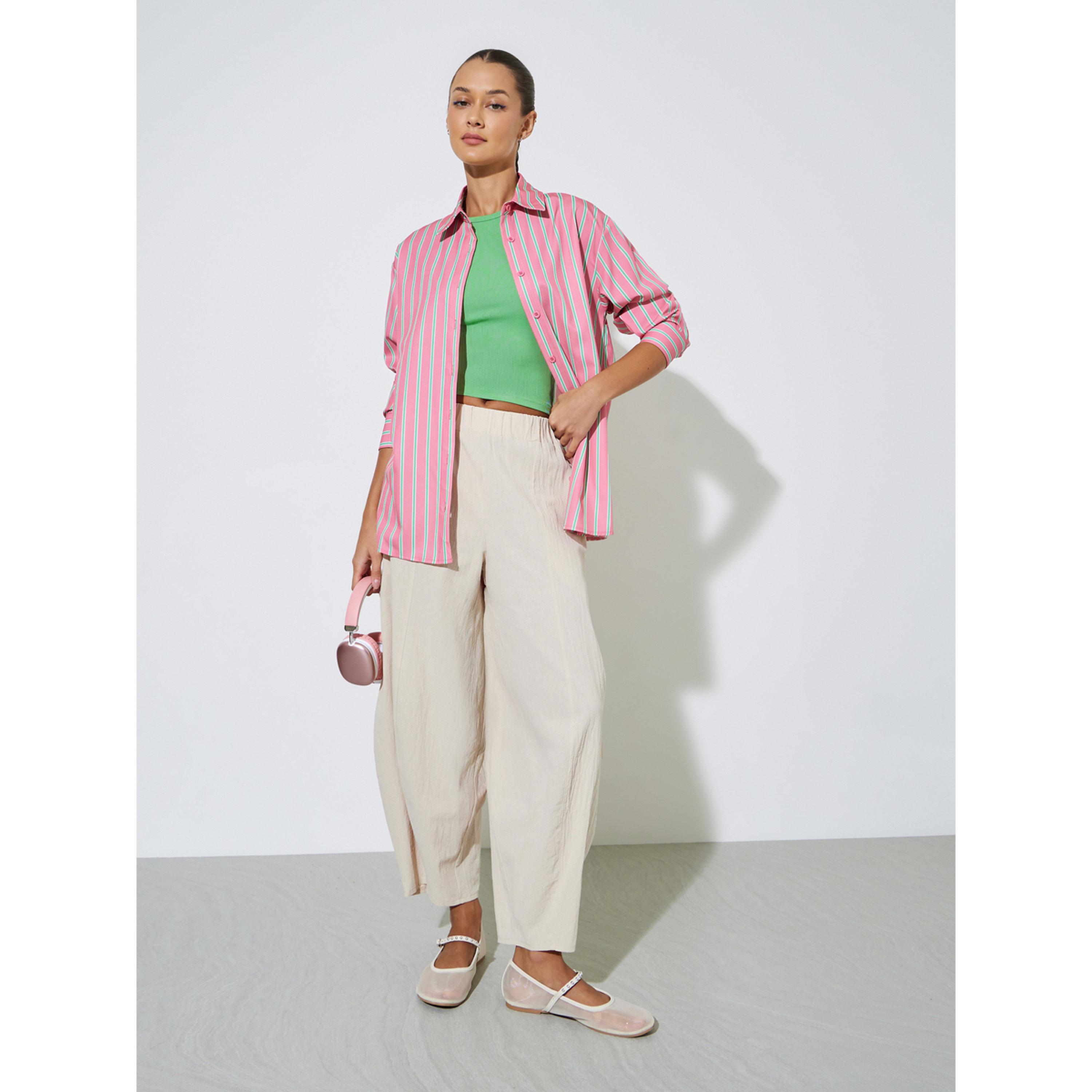 Styli Pink Striped Long Sleeves Oversized Shirt with Tank Top-women-clothing-shirtsandblouses-shirts-image-3
