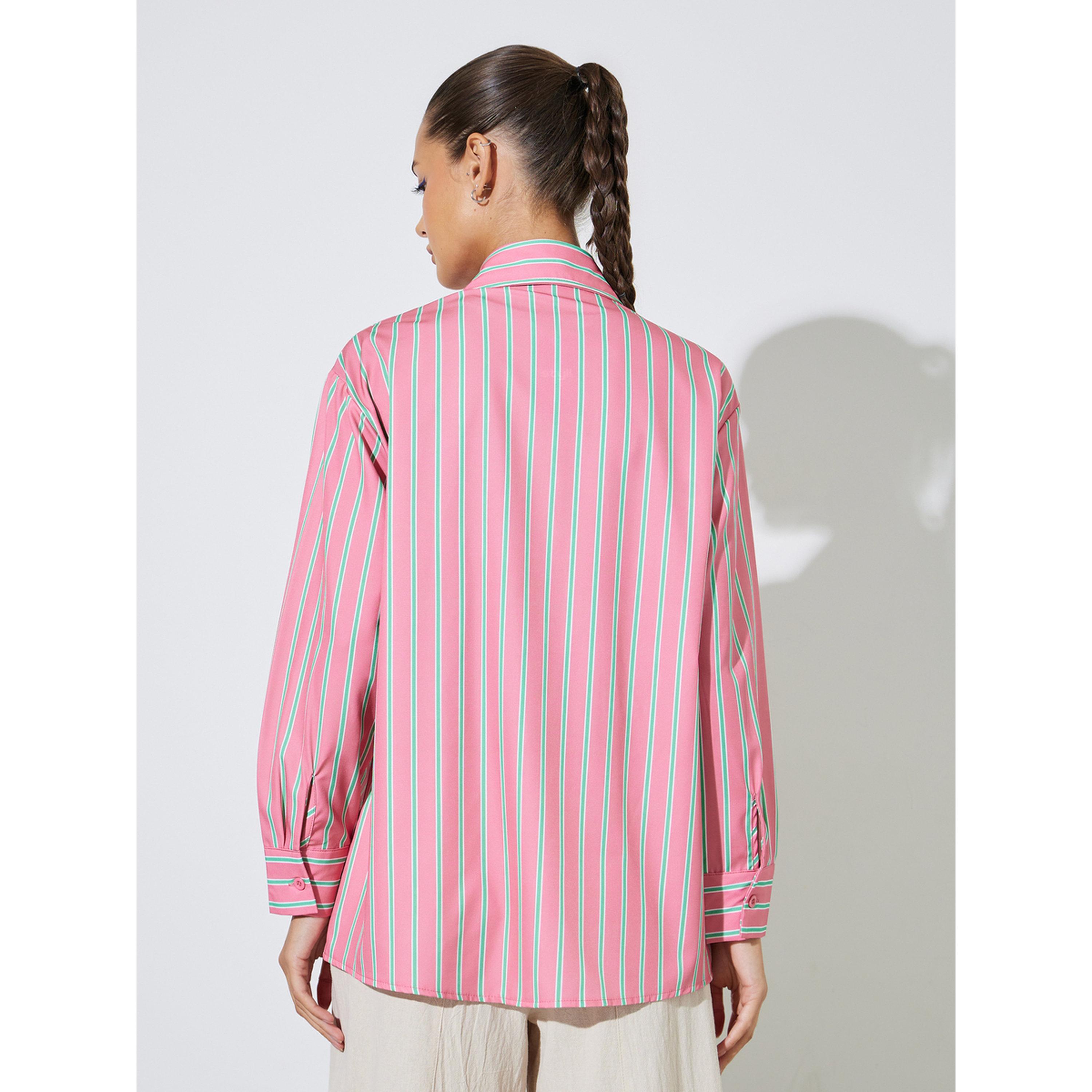 Styli Pink Striped Long Sleeves Oversized Shirt with Tank Top-women-clothing-shirtsandblouses-shirts-image-4