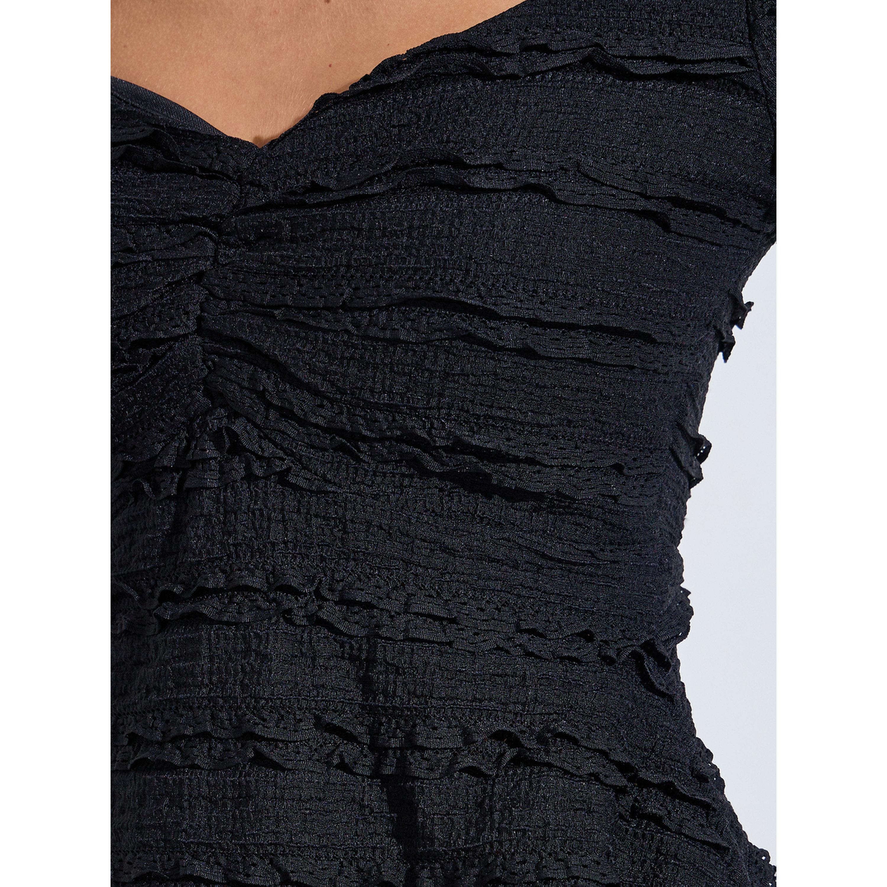 Styli Black Textured Sweetheart Neck Long Sleeve Peplum Top-women-clothing-shirtsandblouses-blouses-image-5