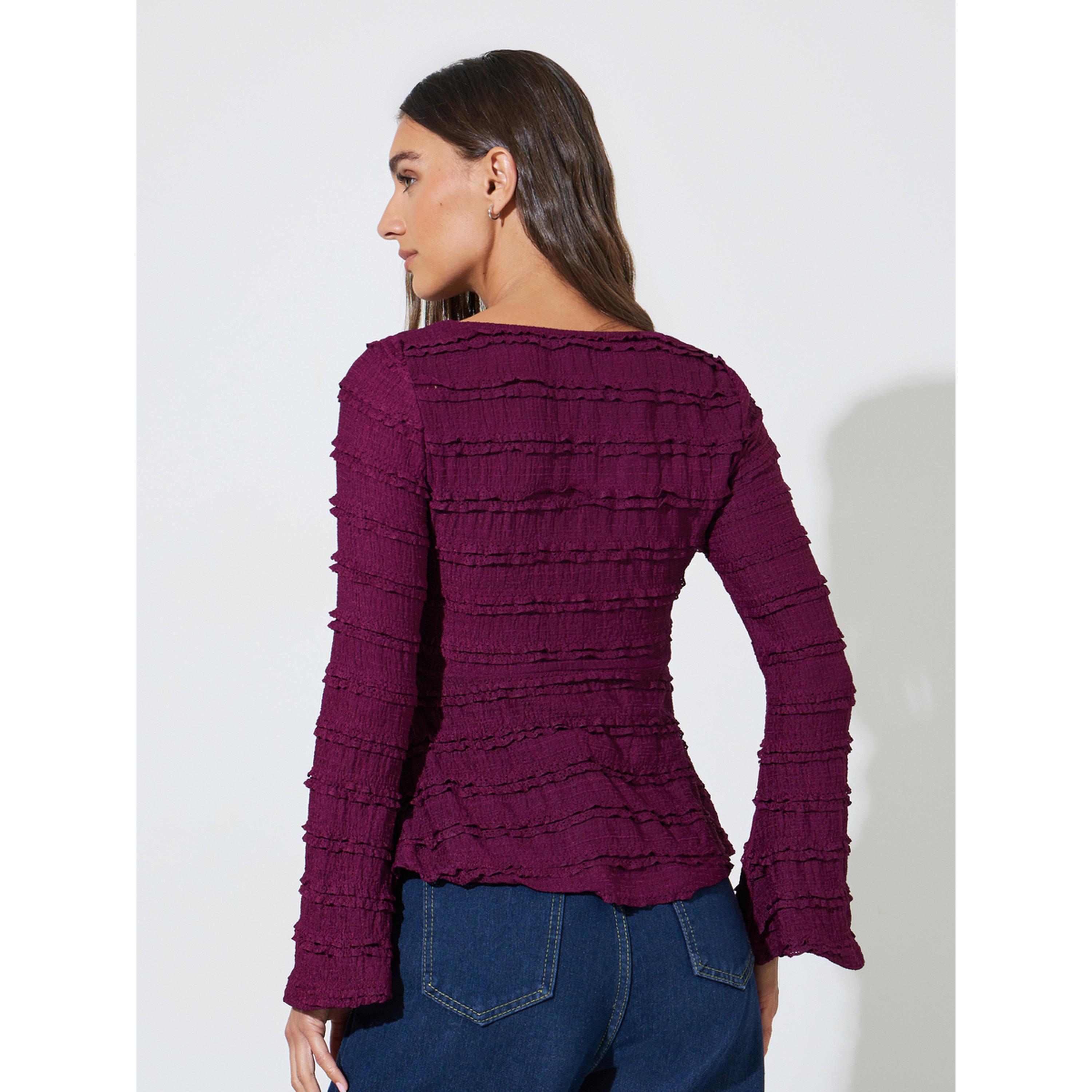 بلوزة بببلوم بأكمام طويلة بتفاصيل بارزة الملمس باللون العنابي-women-clothing-shirtsandblouses-blouses-image-3
