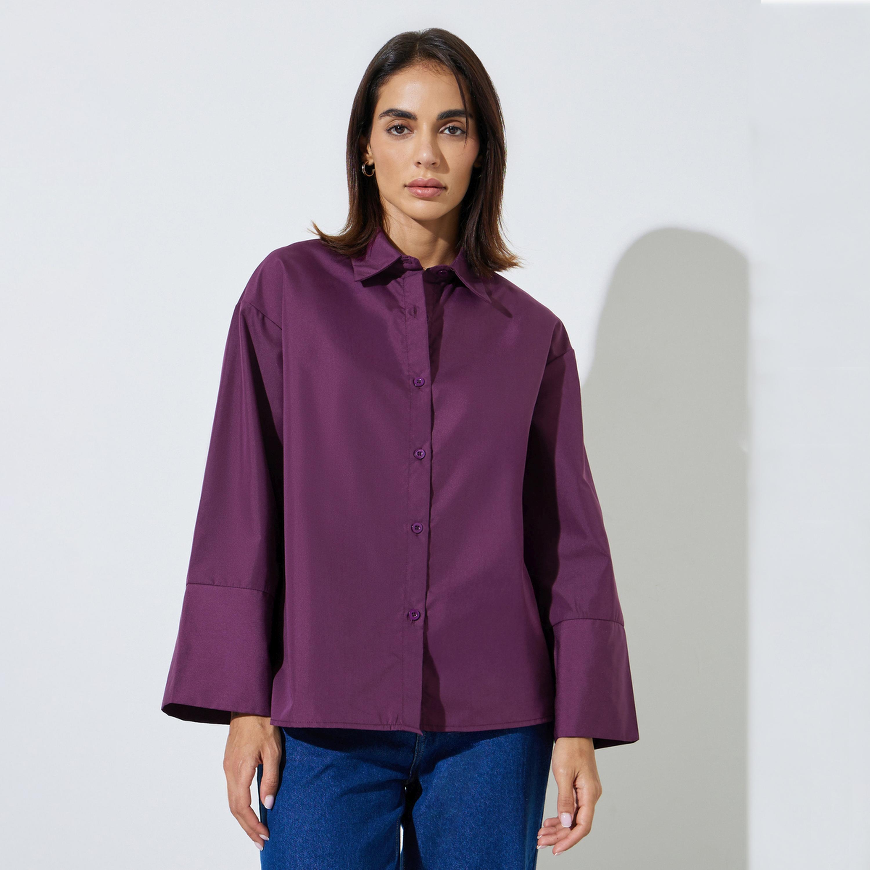 ستايلي - قميص أرجواني بأكمام طويلة وقصة مريحة-women-clothing-shirtsandblouses-shirts-image-1