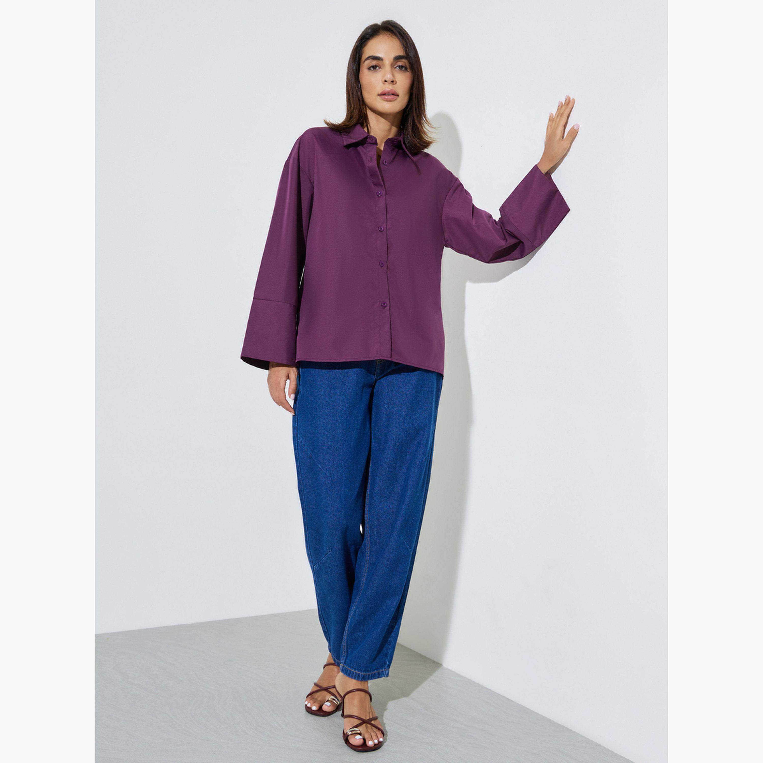 ستايلي - قميص أرجواني بأكمام طويلة وقصة مريحة-women-clothing-shirtsandblouses-shirts-image-2