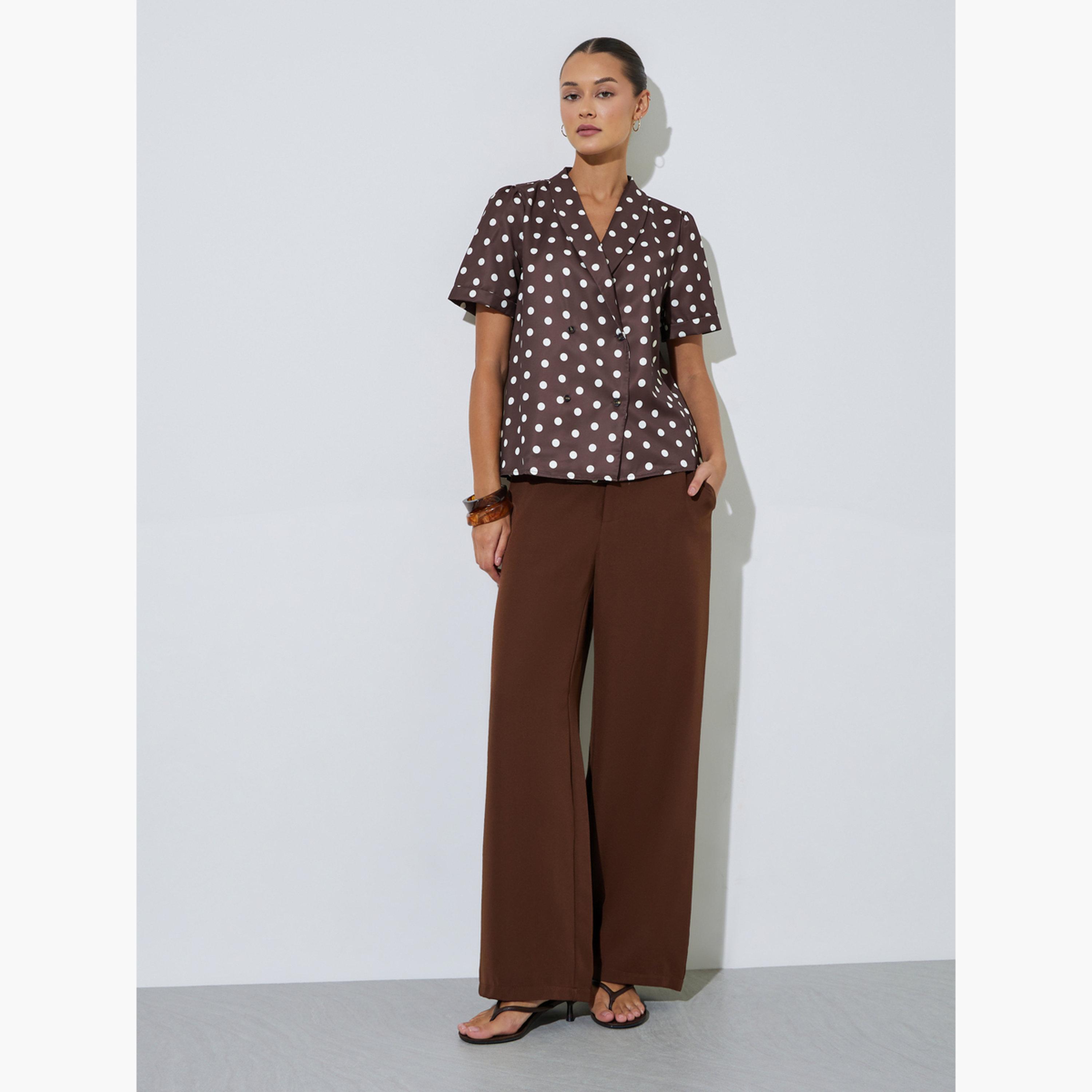 بلوزة أكمام قصيرة بنمط منقط وتصميم ملفوف-women-clothing-shirtsandblouses-blouses-image-2