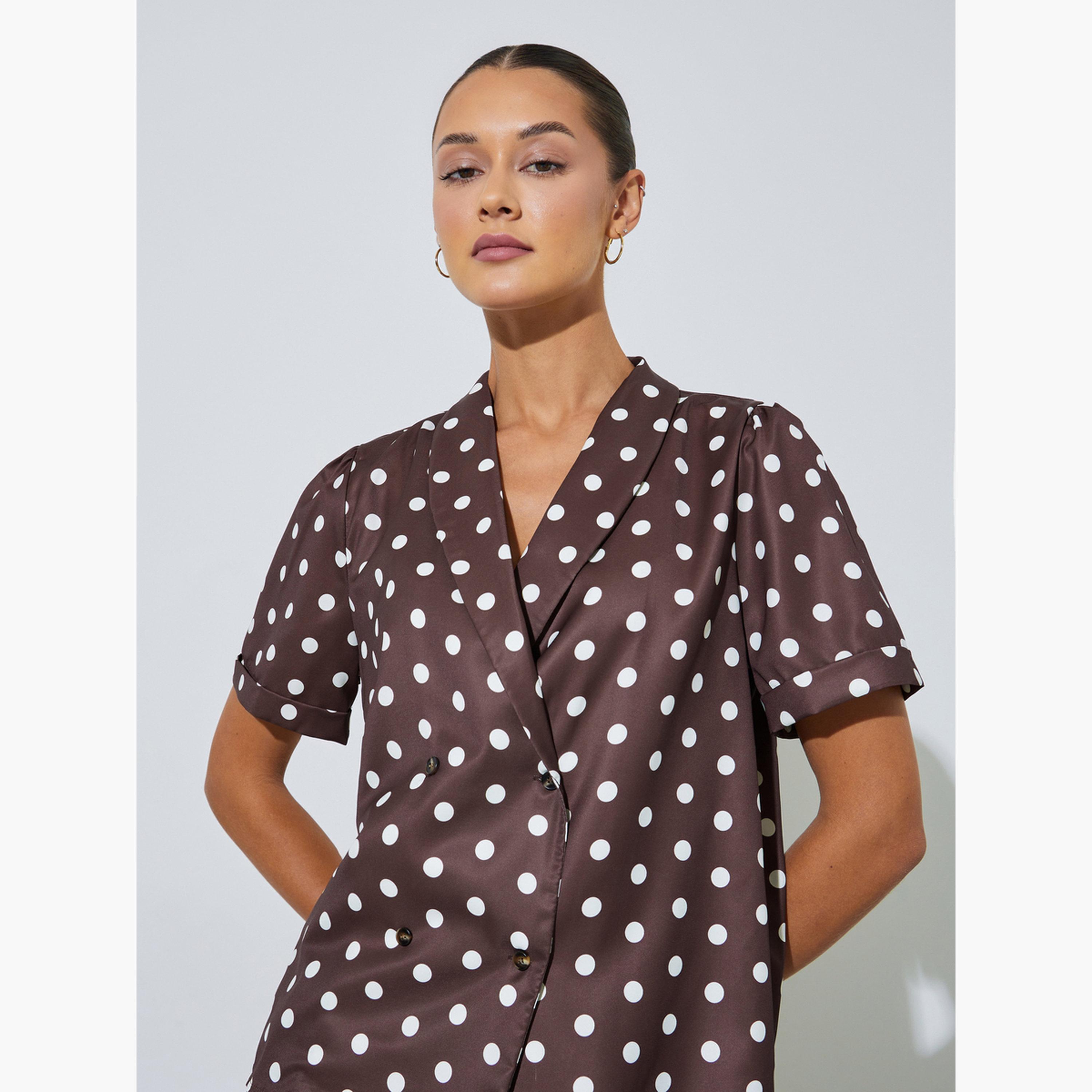بلوزة أكمام قصيرة بنمط منقط وتصميم ملفوف-women-clothing-shirtsandblouses-blouses-image-3