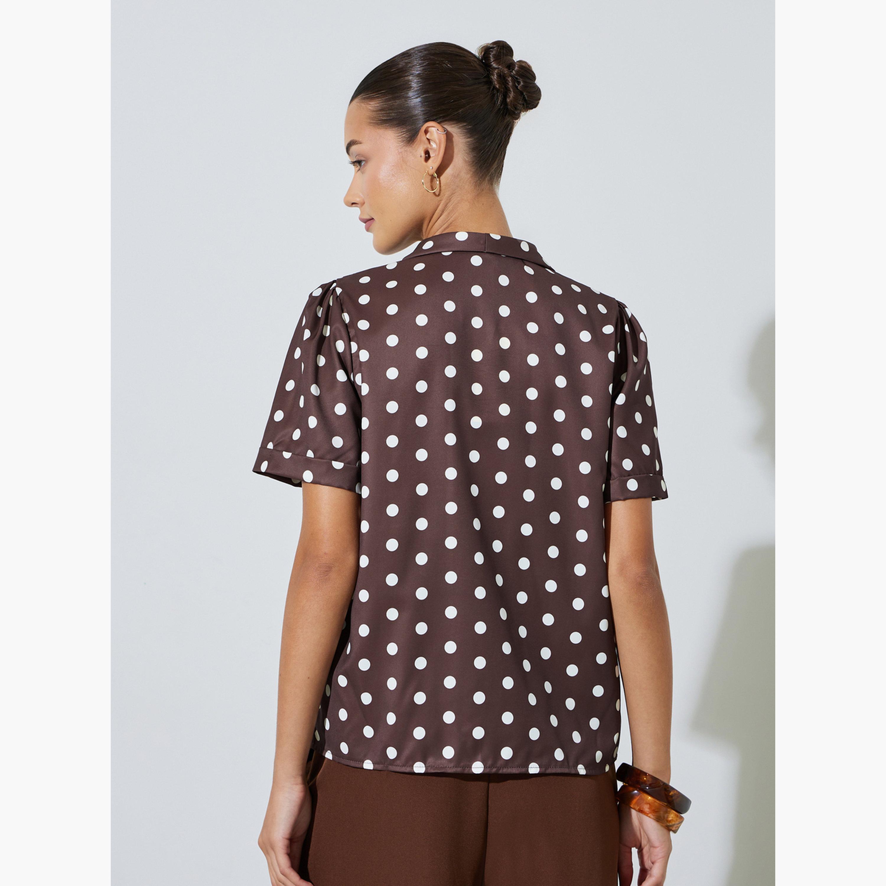 بلوزة أكمام قصيرة بنمط منقط وتصميم ملفوف-women-clothing-shirtsandblouses-blouses-image-4