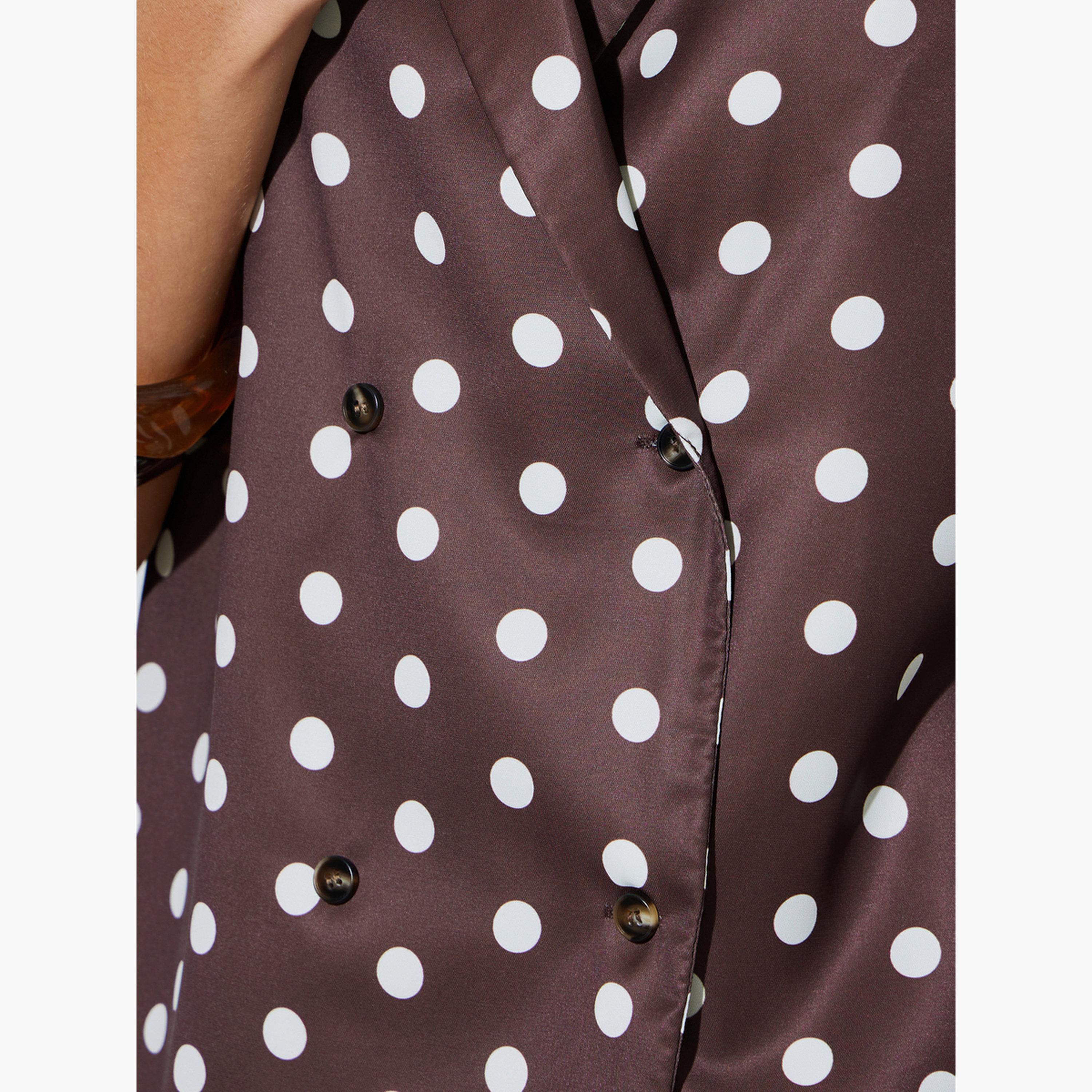 بلوزة أكمام قصيرة بنمط منقط وتصميم ملفوف-women-clothing-shirtsandblouses-blouses-image-5