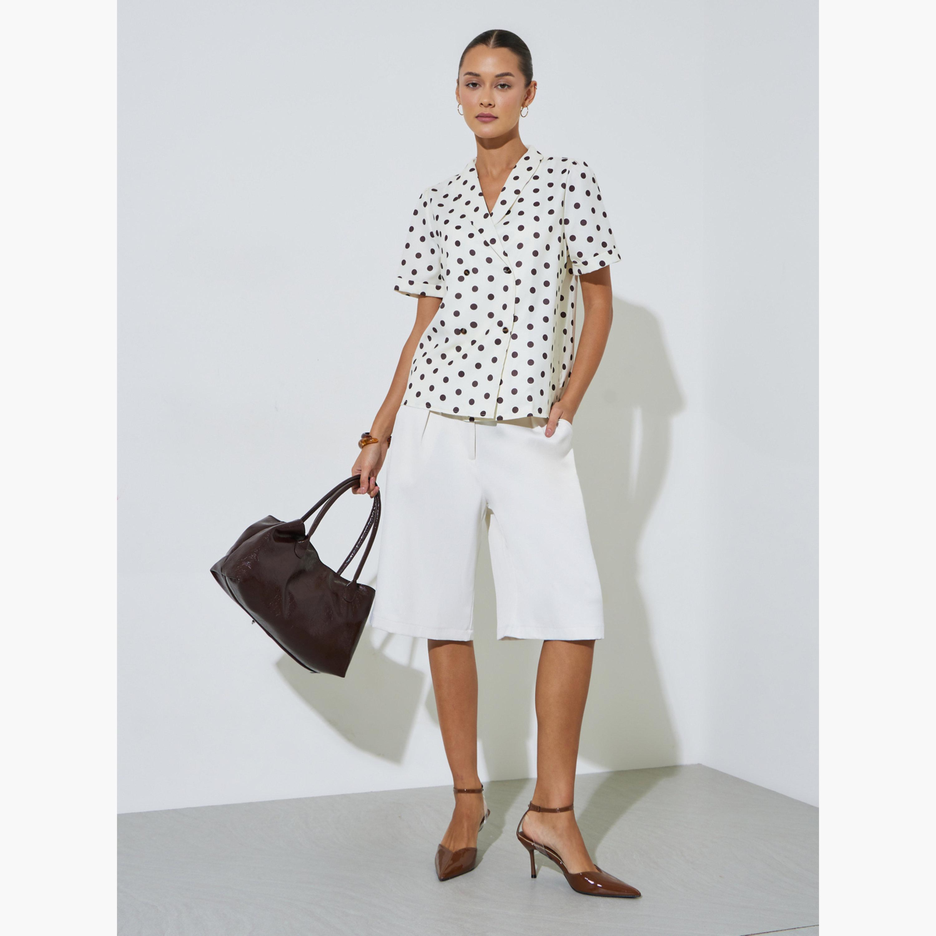 بلوزة أكمام قصيرة بنمط منقط وتصميم ملفوف-women-clothing-shirtsandblouses-blouses-image-2
