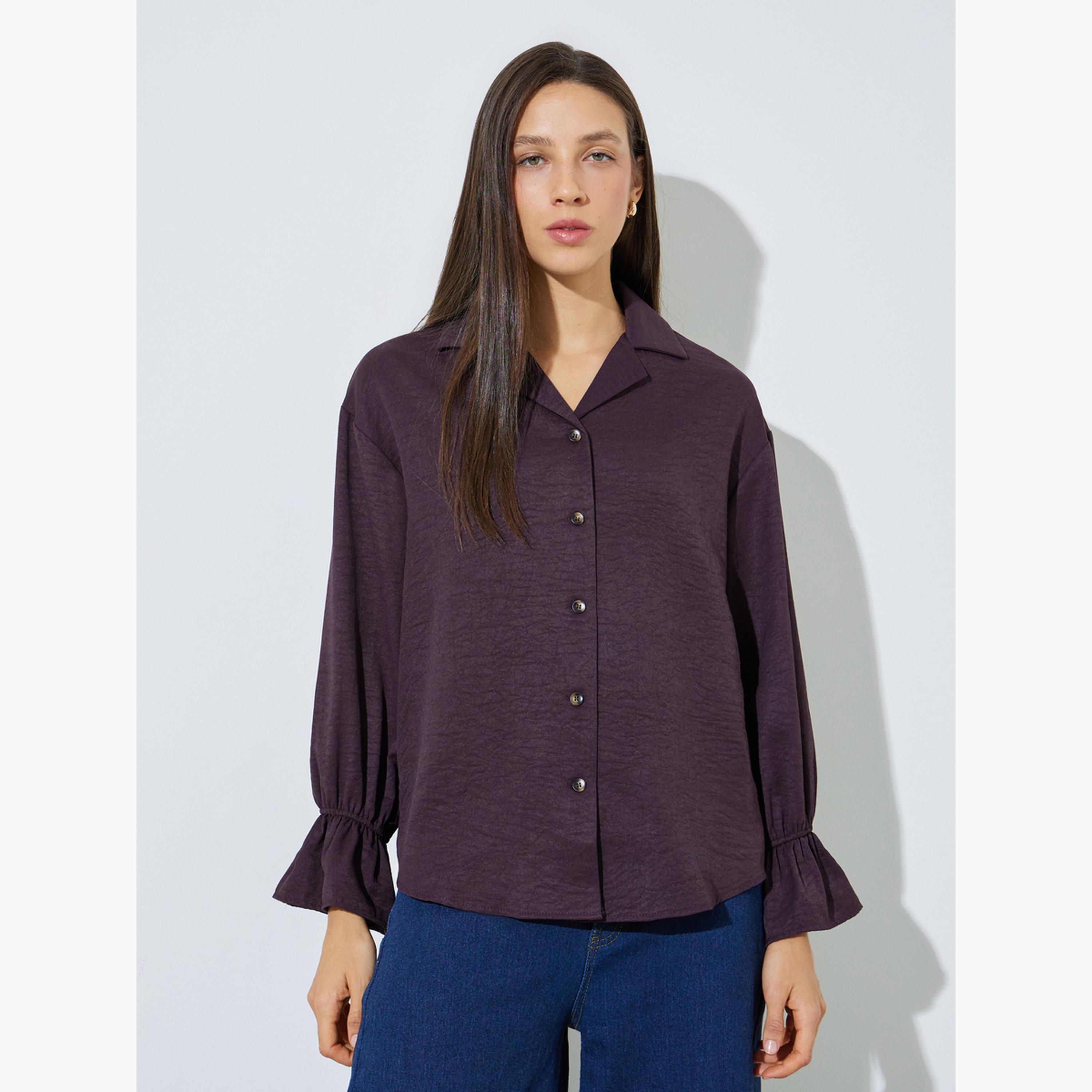 بلوزة بأزرار وأكمام بكشكش-women-clothing-shirtsandblouses-shirts-image-1