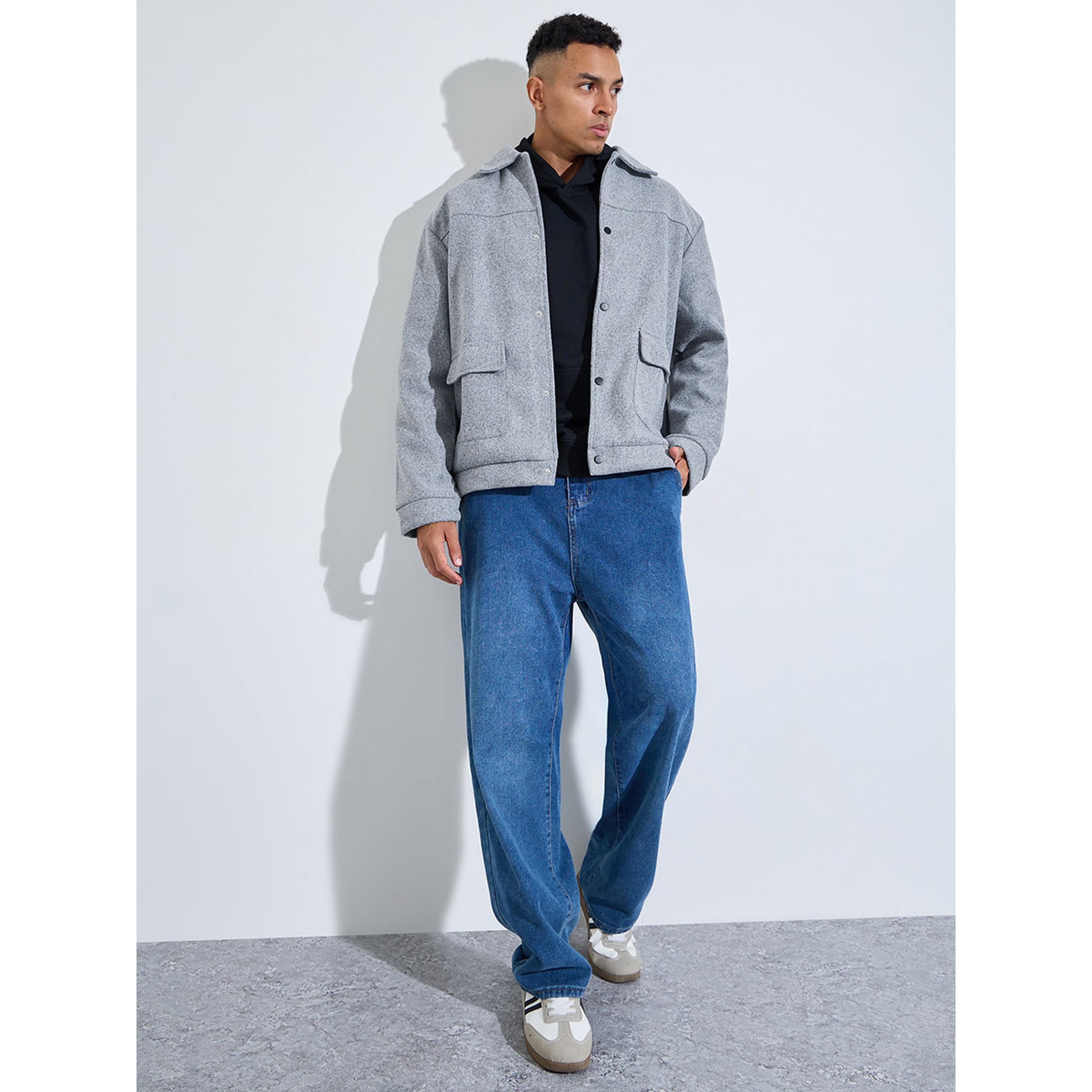 Styli Grey Solid Classic Snap Button Workwear Jacket-men-winterwear-jacketsandblazers-image-2