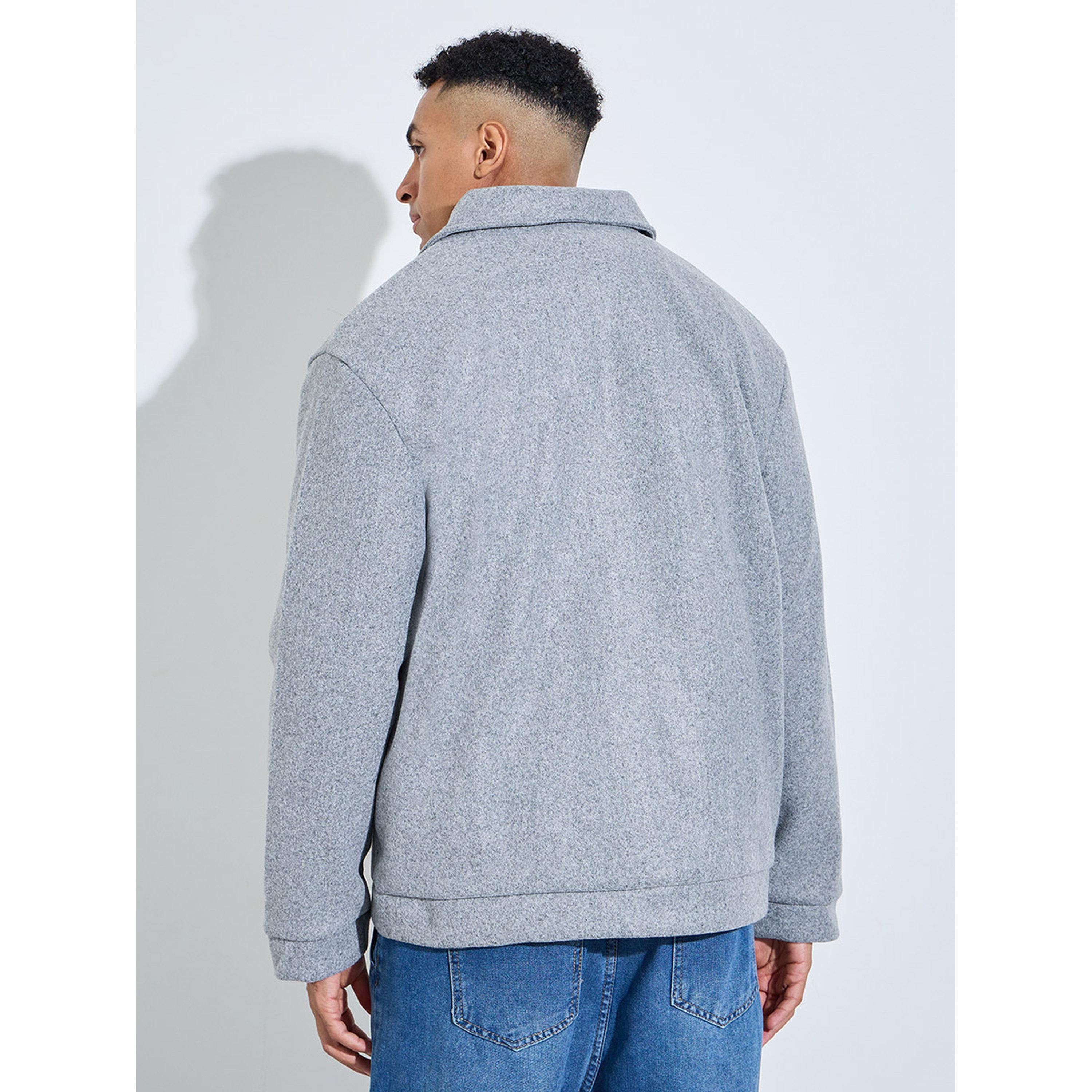 Styli Grey Solid Classic Snap Button Workwear Jacket-men-winterwear-jacketsandblazers-image-4