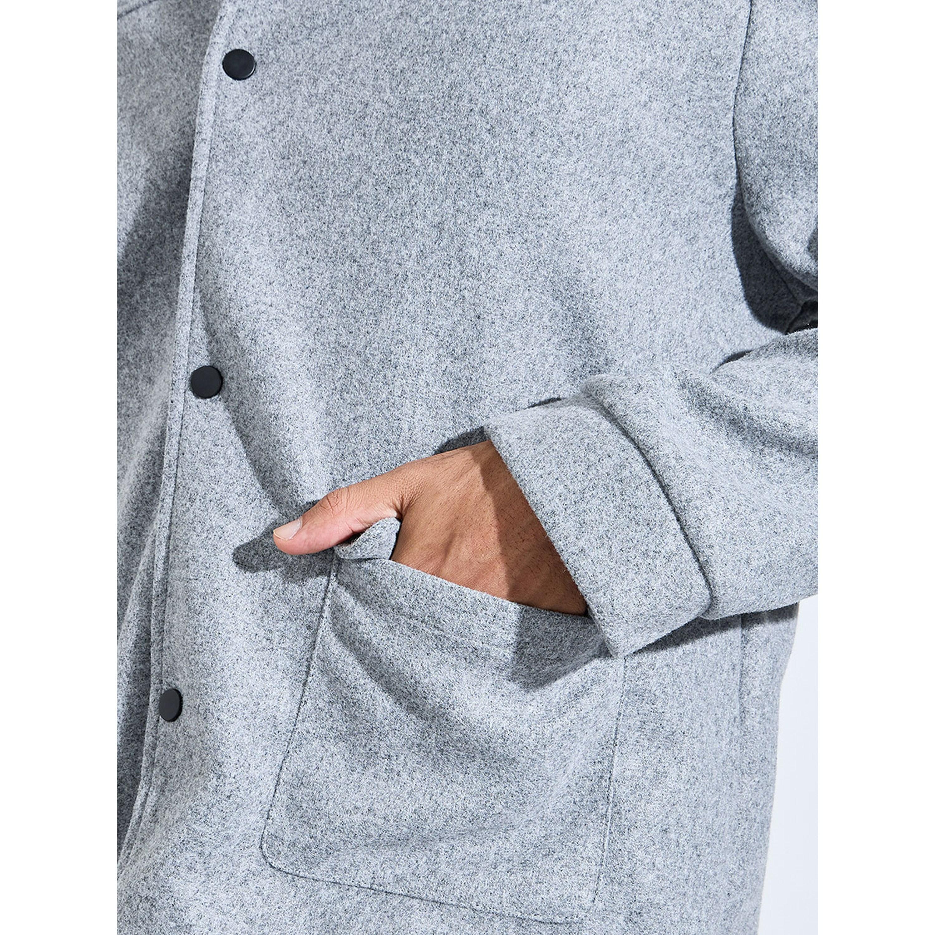 Styli Grey Solid Classic Snap Button Workwear Jacket-men-winterwear-jacketsandblazers-image-5