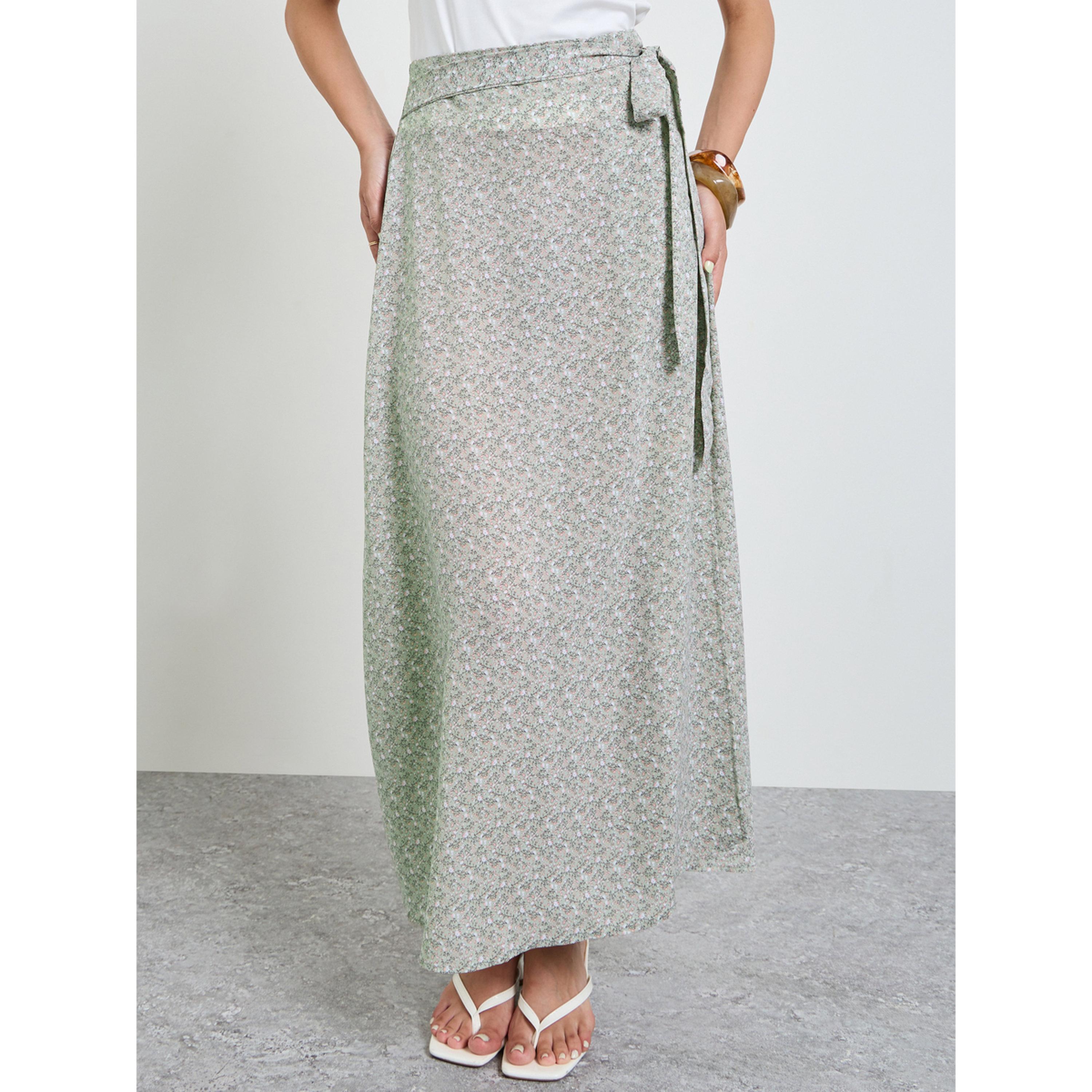 تنورة طويلة وطبعة جرافيك بتفاصيل تربيط-women-clothing-skirts-image-1