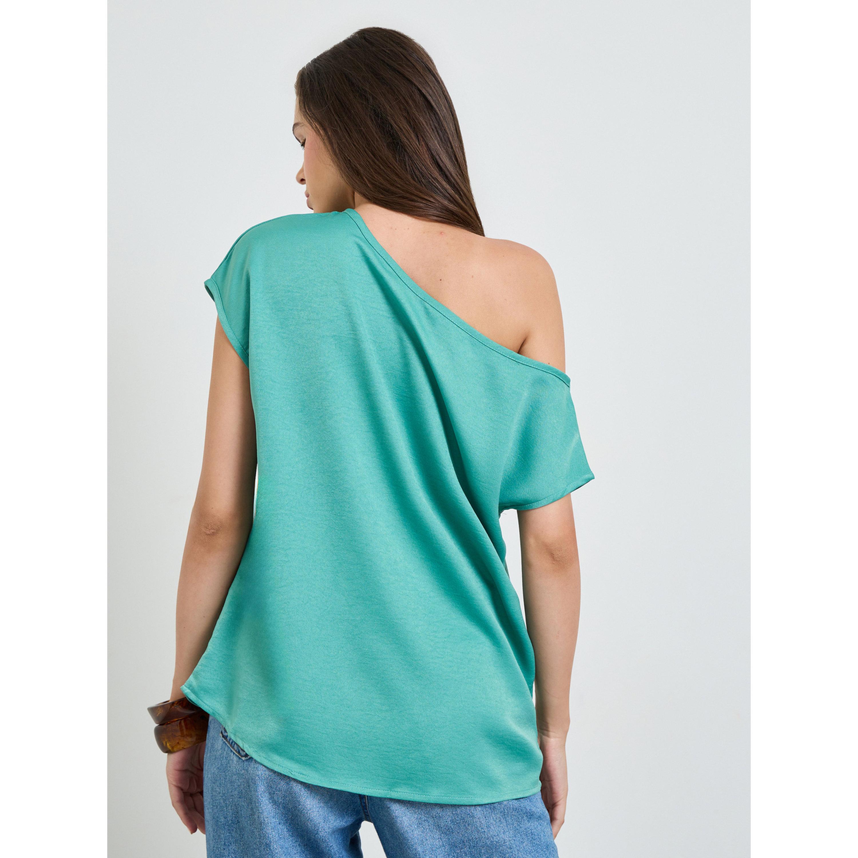 Take Two Green Solid Short Sleeves One Shoulder Top-women-clothing-shirtsandblouses-blouses-image-3