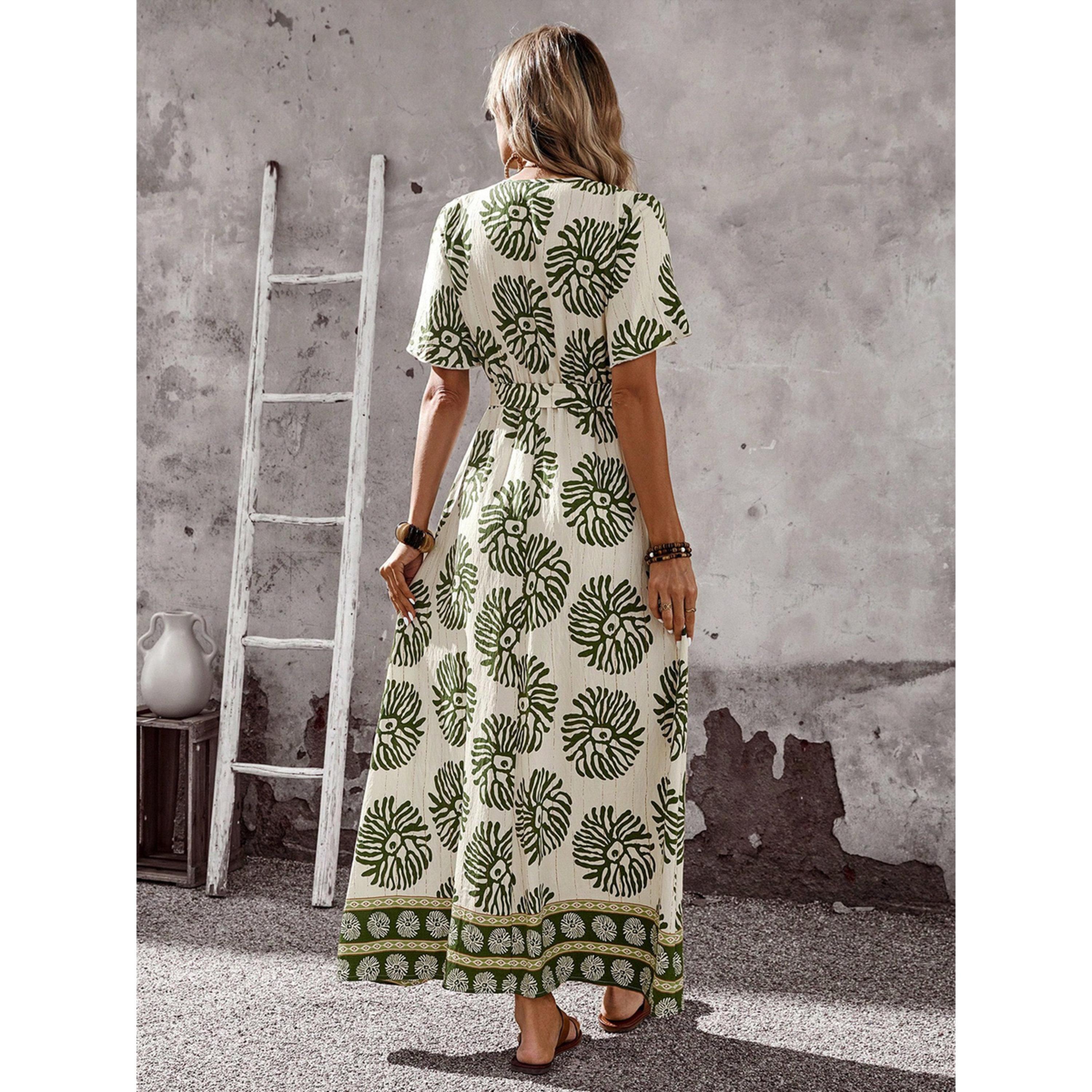 فستان طويل بحافة واسعة وأكمام قصيرة وطبعة قبائلية-women-clothing-dresses-image-2