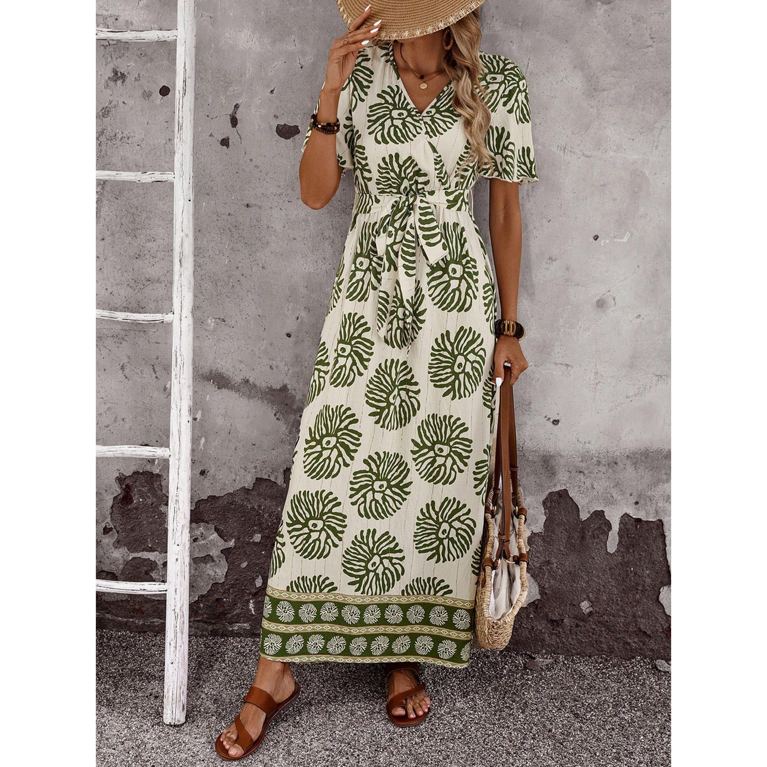 فستان طويل بحافة واسعة وأكمام قصيرة وطبعة قبائلية-women-clothing-dresses-image-3