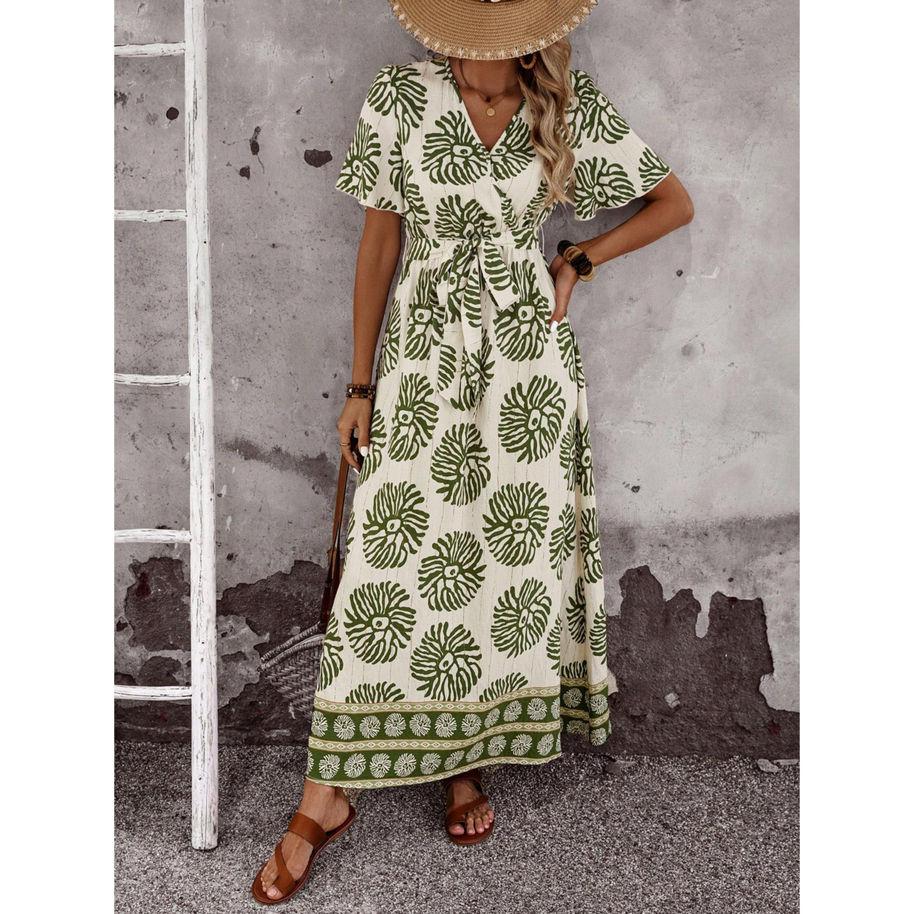 فستان طويل بحافة واسعة وأكمام قصيرة وطبعة قبائلية-women-clothing-dresses-image-4
