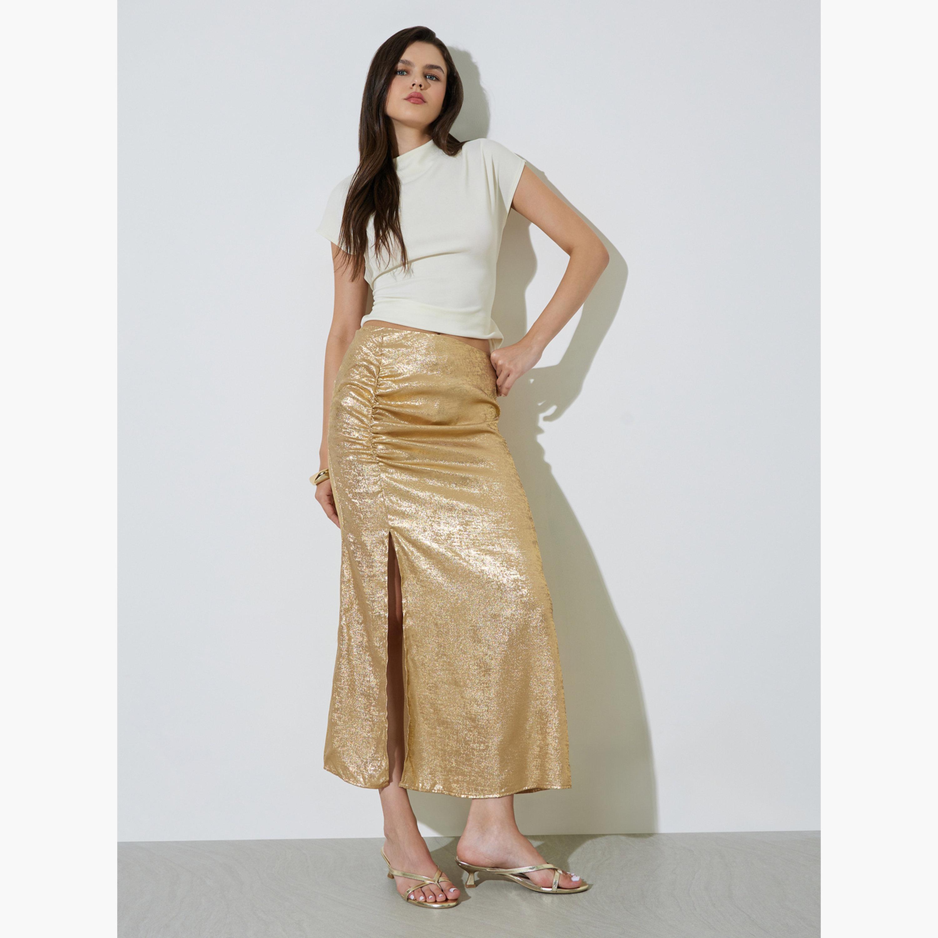 Take Two Gold Bias Cut Maxi Skirt with Slit-women-clothing-bottoms-skirts-image-2
