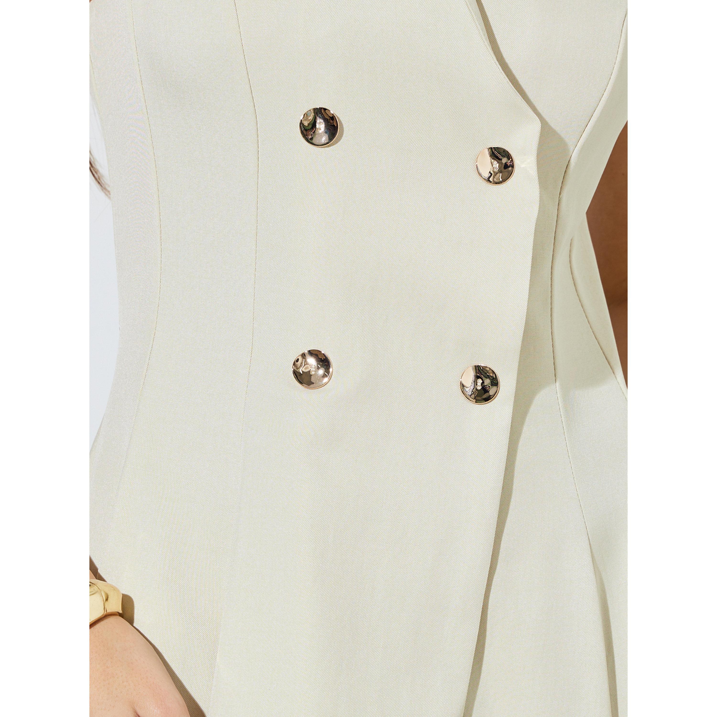 Styli Beige Solid Double Breast Sleeveless Blazer Midi Dress-women-clothing-dresses-image-5