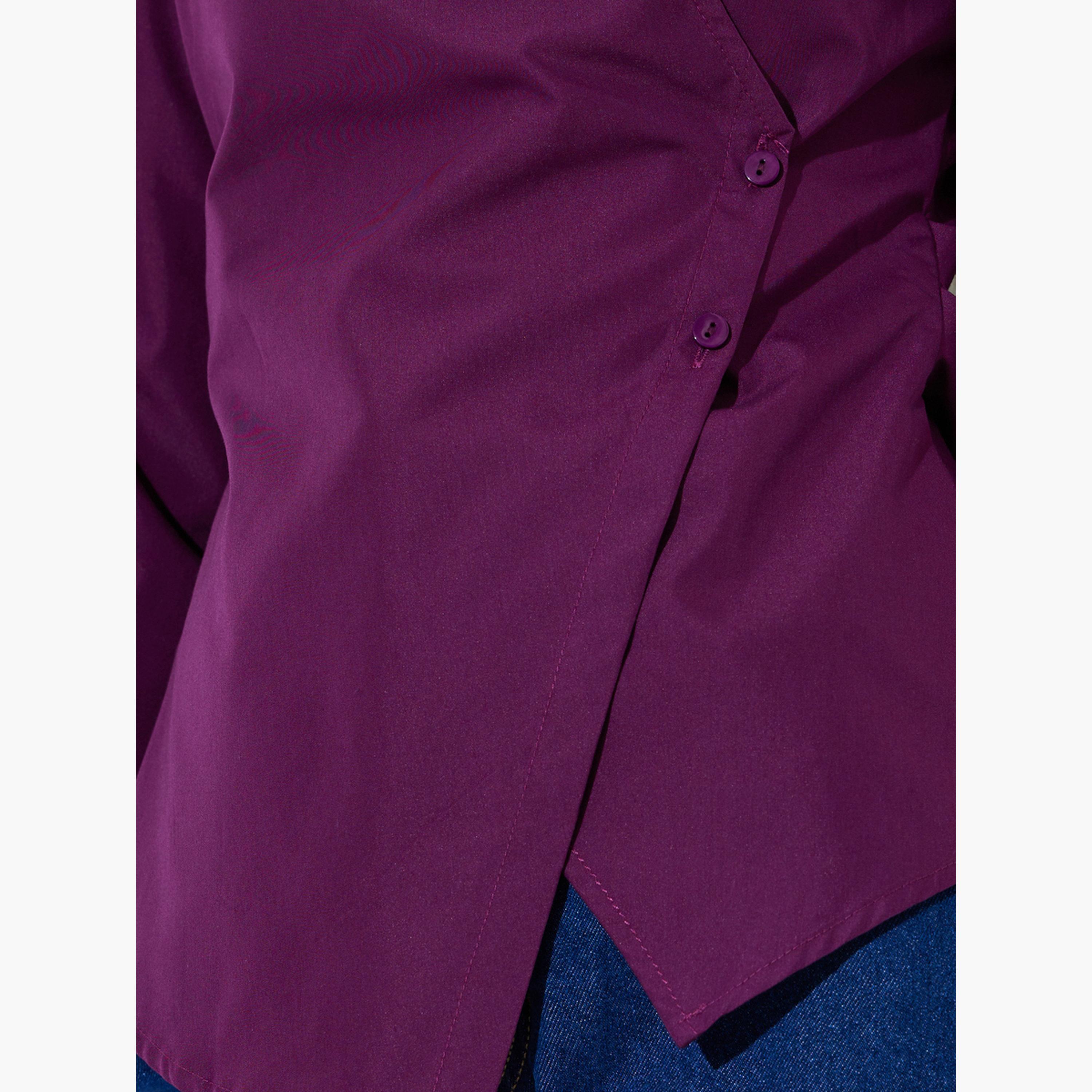بلوزة متقاطعة بأكمام طويلة بلون سادة لون برغندي-women-clothing-shirtsandblouses-blouses-image-4