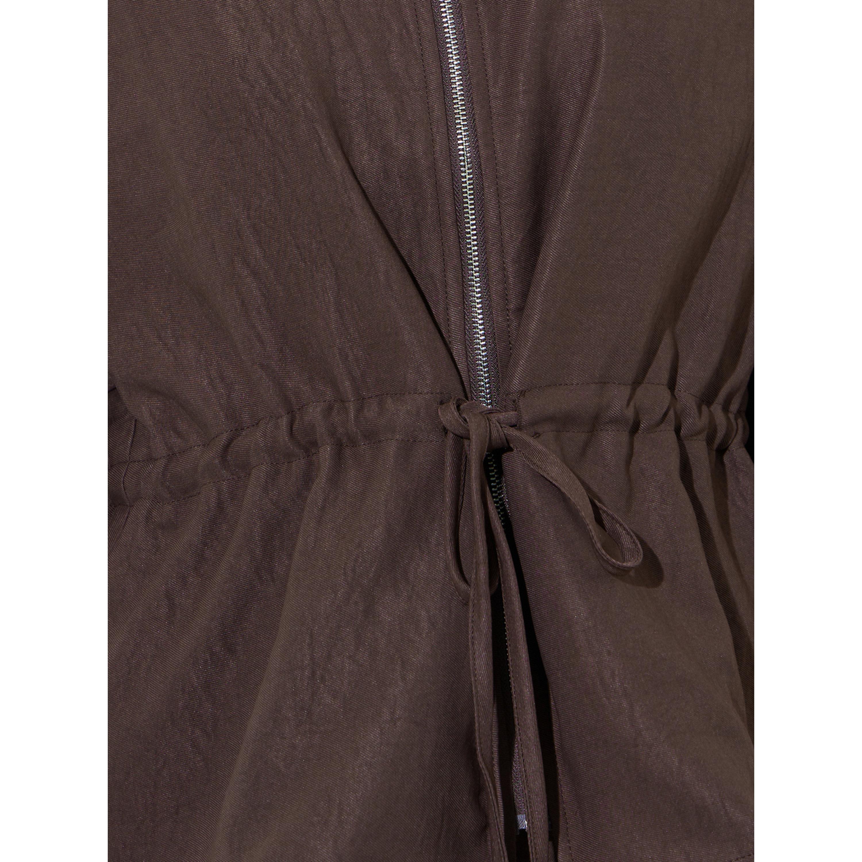 جاكيت بلوزة بسحاب ورباط خصر سادة باللون البني-women-clothing-shirtsandblouses-blouses-image-5