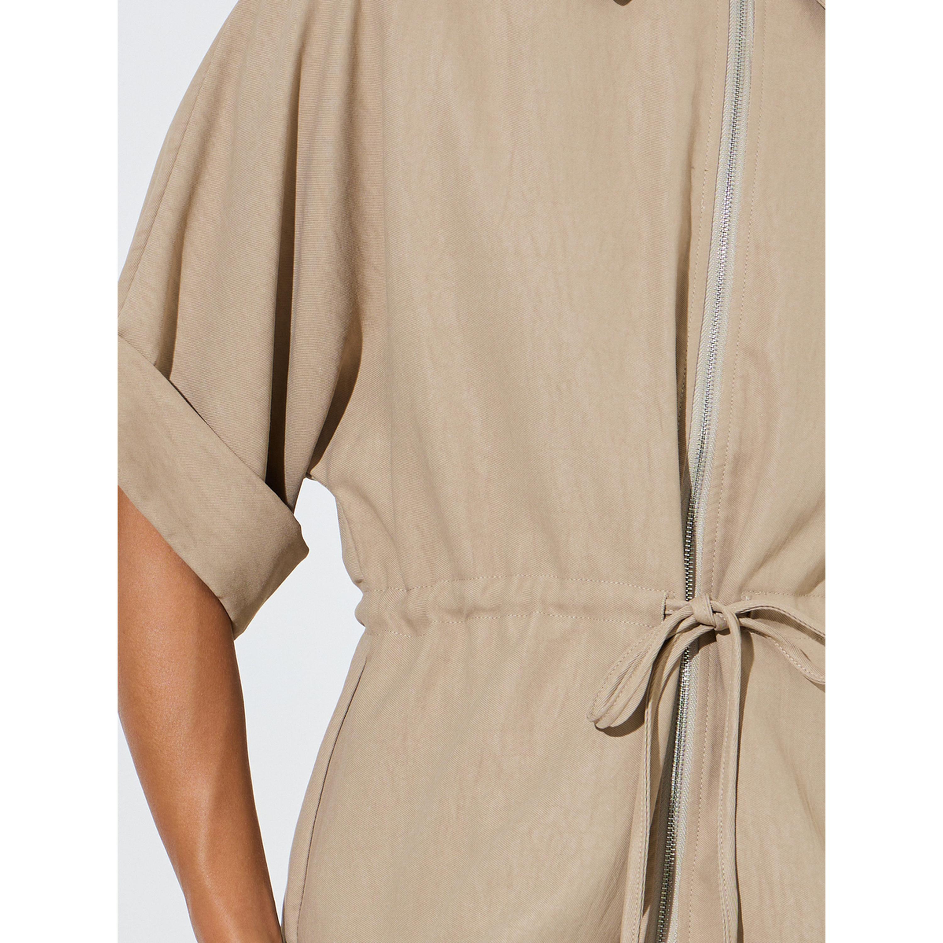 Styli Beige Solid Drawstring Waist Zip-Up Shirt-women-clothing-shirtsandblouses-shirts-image-5