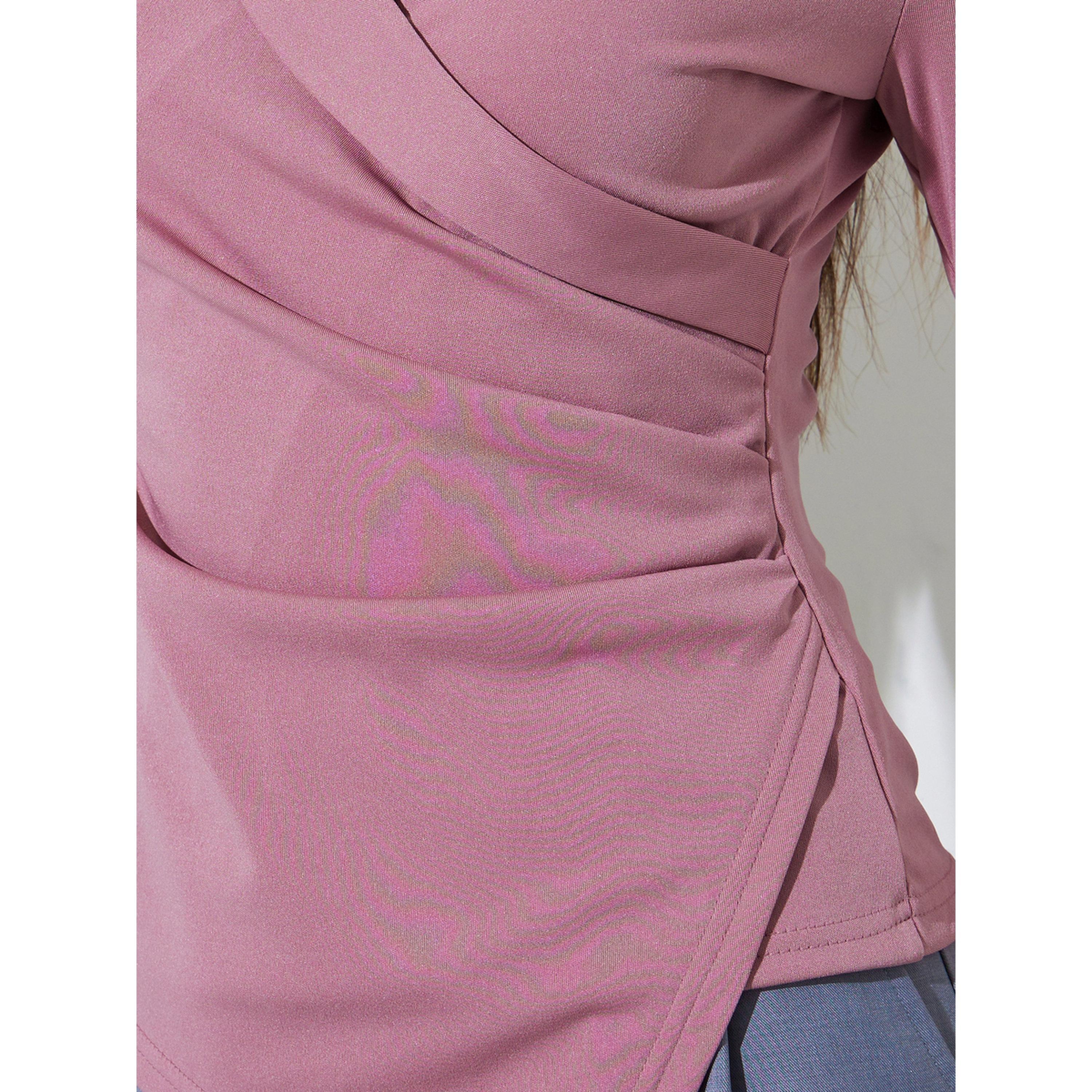 Styli Pink Solid Gathered Detail Wrap Top with 3/4 Sleeves-women-clothing-shirtsandblouses-blouses-image-5