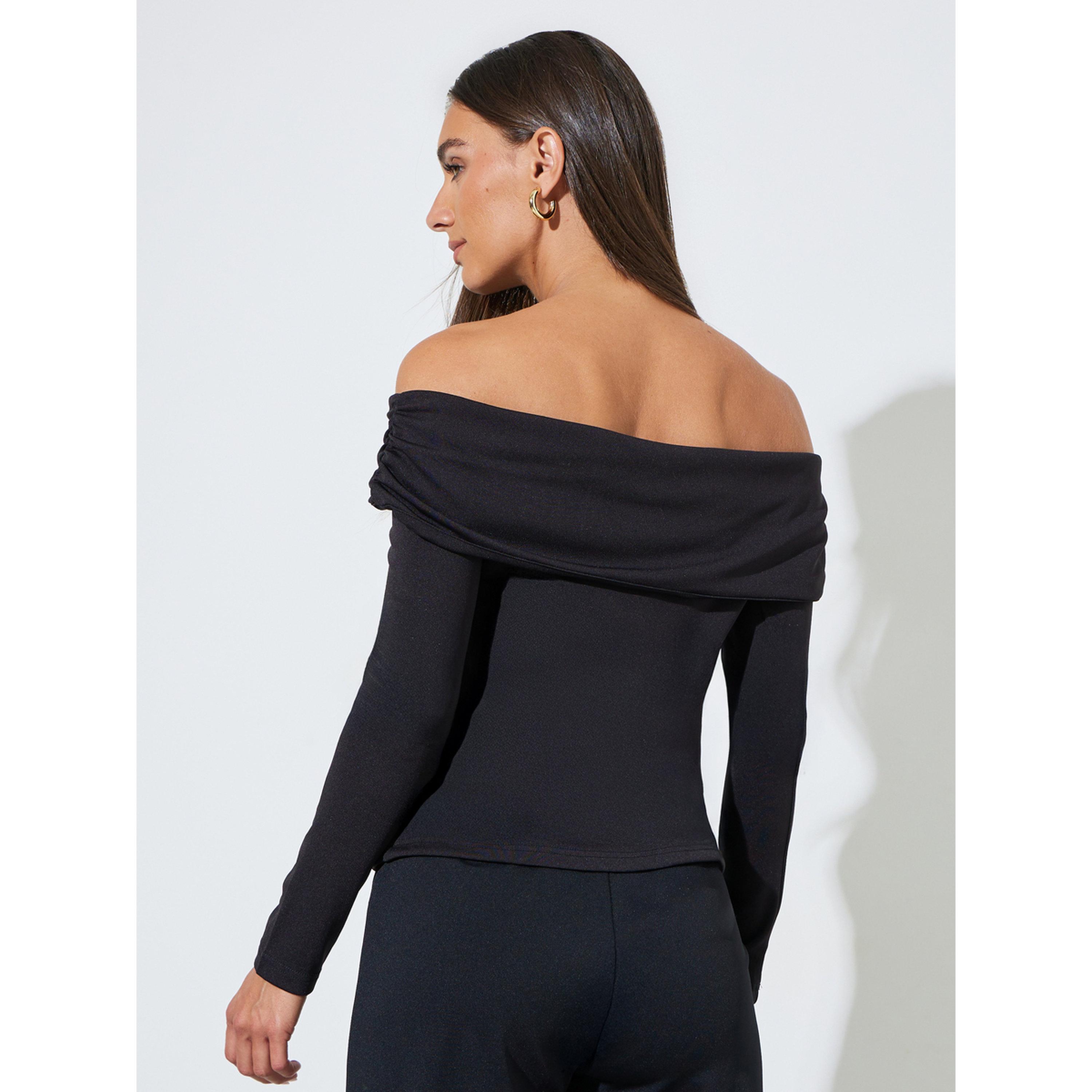 Styli Black Long Sleeve Off-Shoulder Knit Top with Gold Buttons-women-clothing-shirtsandblouses-blouses-image-3