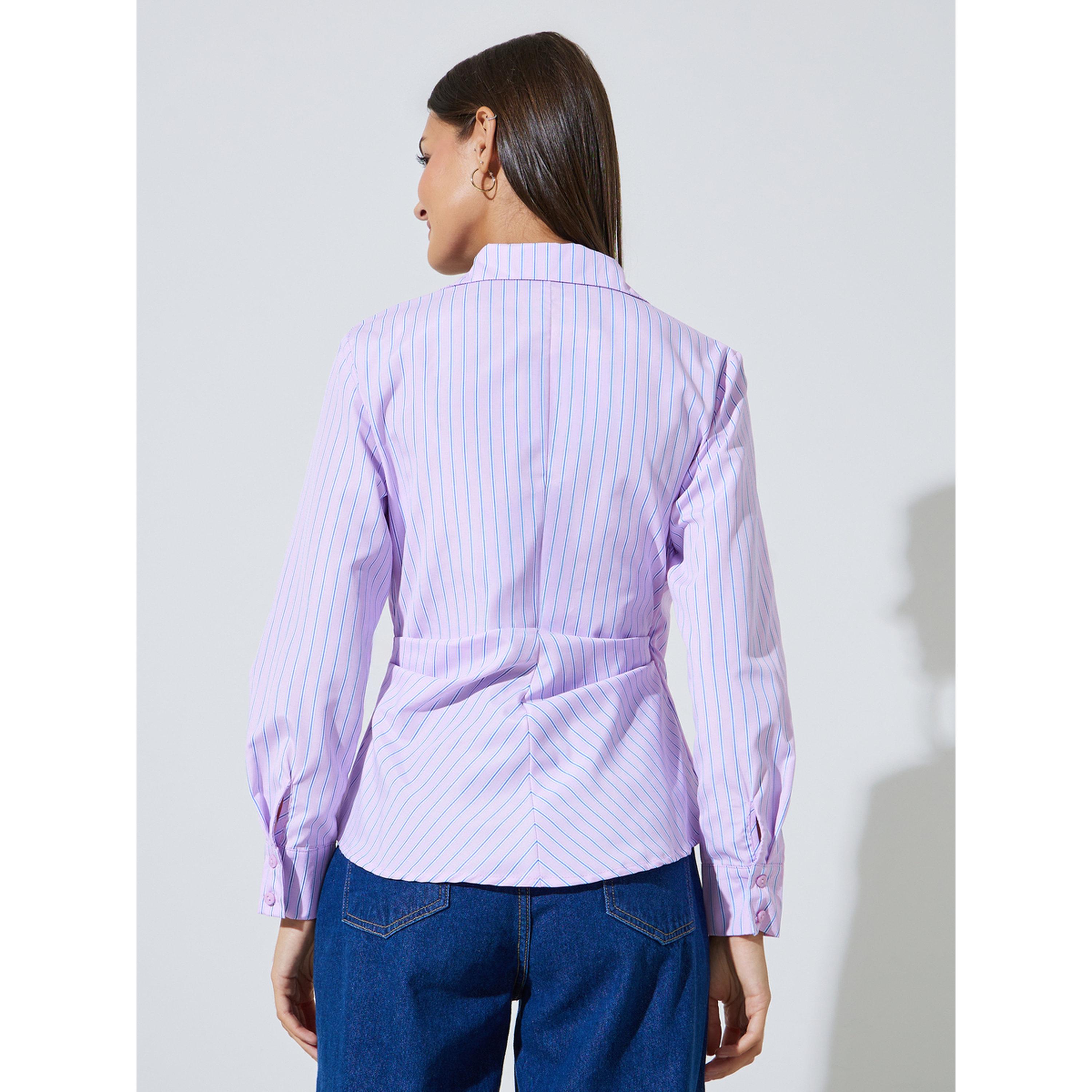 بلوزة بقصة متداخلة وأكمام طويلة وطبعة مخطط باللون الوردي-women-clothing-shirtsandblouses-blouses-image-4
