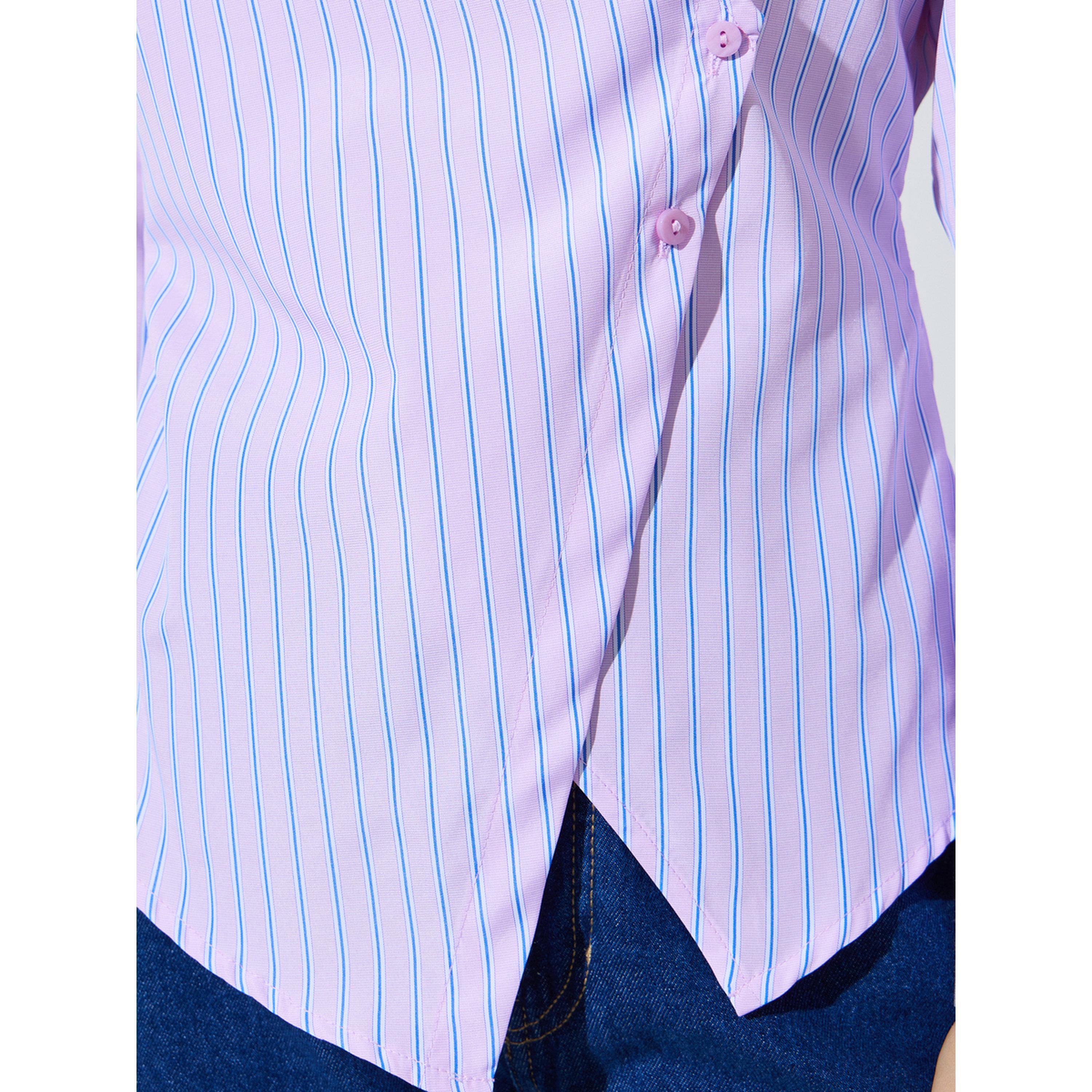بلوزة بقصة متداخلة وأكمام طويلة وطبعة مخطط باللون الوردي-women-clothing-shirtsandblouses-blouses-image-5