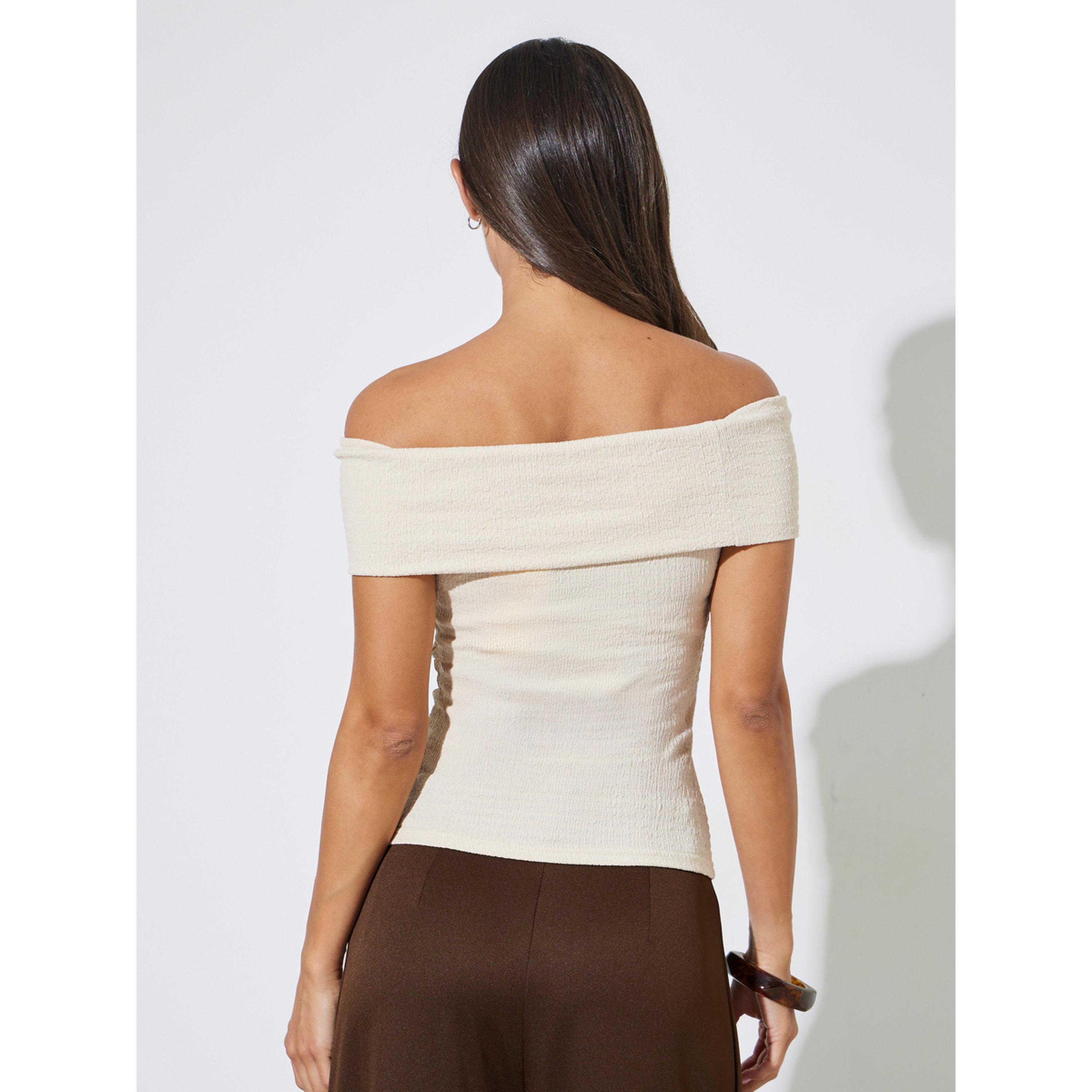 Styli Beige Solid Off-Shoulder Ribbed Knit Top-women-clothing-shirtsandblouses-blouses-image-4