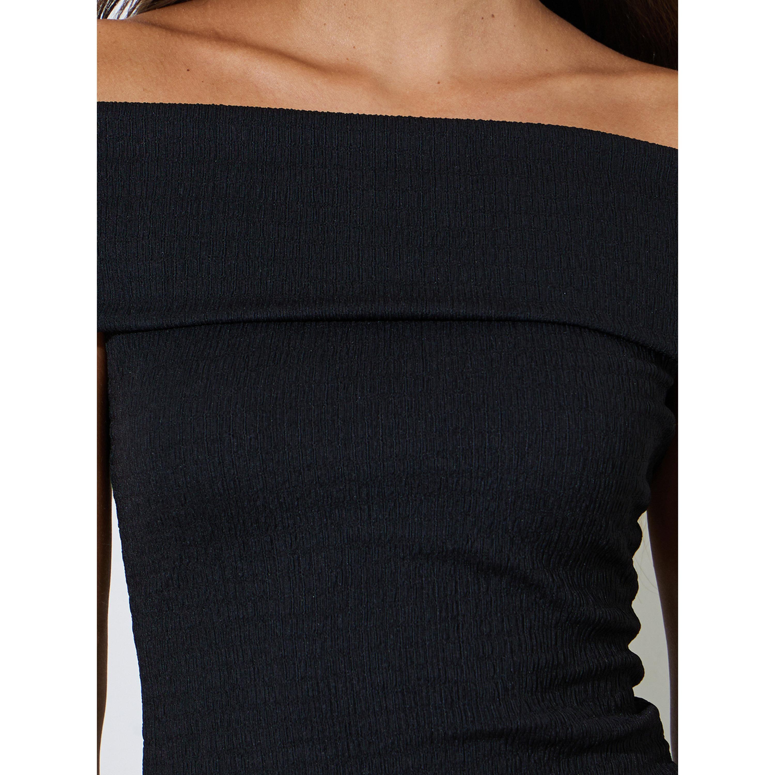 Styli Black Solid Off-Shoulder Ribbed Knit Top-women-clothing-shirtsandblouses-blouses-image-5